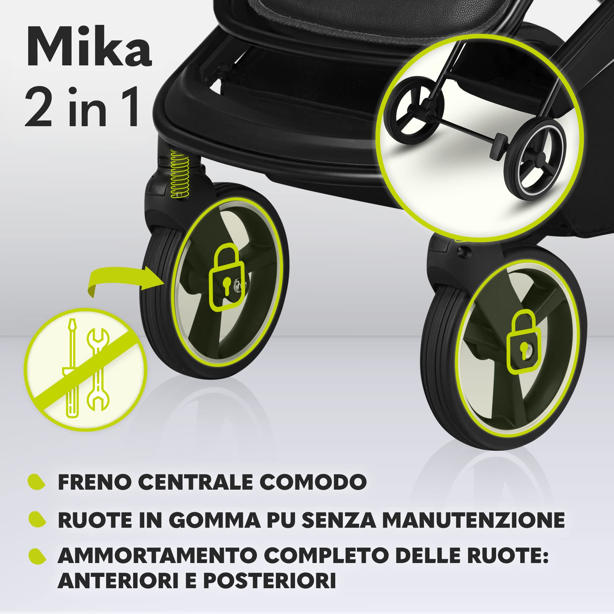 LIONELO Mika Passeggino 2in1 Duo Passeggino da 0 fino a 48 mesi con Seduta secchiello + Navicella per neonato e bambini a 22 kg Regolabile, pieghevole e leggero, Ruote grandi, Cappotina XXL Accesori | Seduta Passeggino, Schienale Regolabile, Pieghevole e