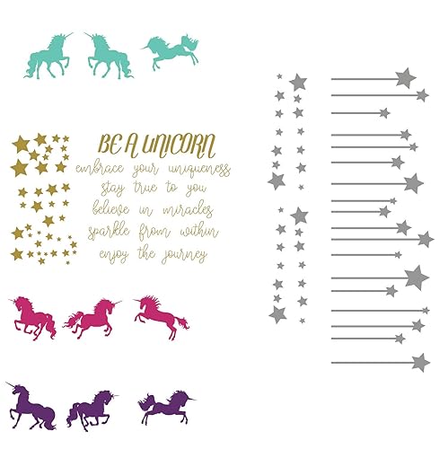 Be a Unicorn Quote, Full Wall Mural Vinyl Decal for Girl's Bedroom or Baby Nursery Decor Kids Playroom Decoration Pink, Purple, Black, White,