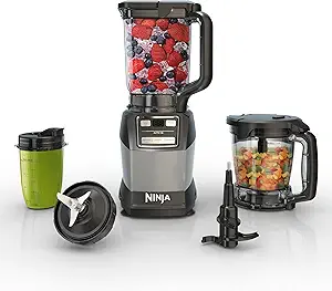 Ninja Blender, Compact Kitchen System, 1200W, 3 Functions for Smoothies, Dough & Frozen Drinks with Auto-IQ, 72-oz.* Blender Pitcher, 40-oz. Processor Bowl & 18-oz. Single-Serve Cup, Grey, AMZ493BRN
