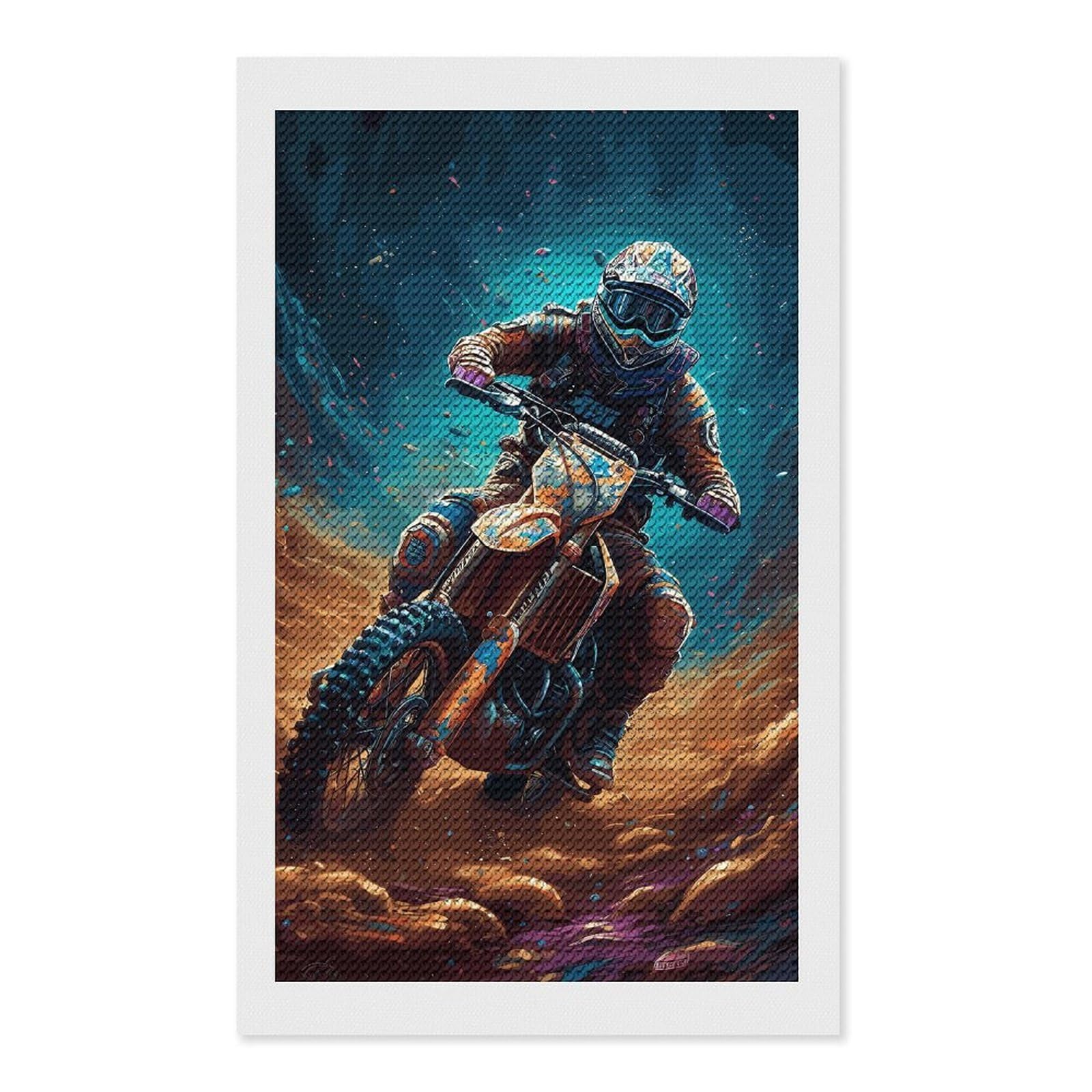 Junmoney Dirt Bike Space Astronaut Diamond Art Kit 12"x20", Neat Printed Canvas, Finish and Display, Relaxing DIY Hobby, Living Room Decor