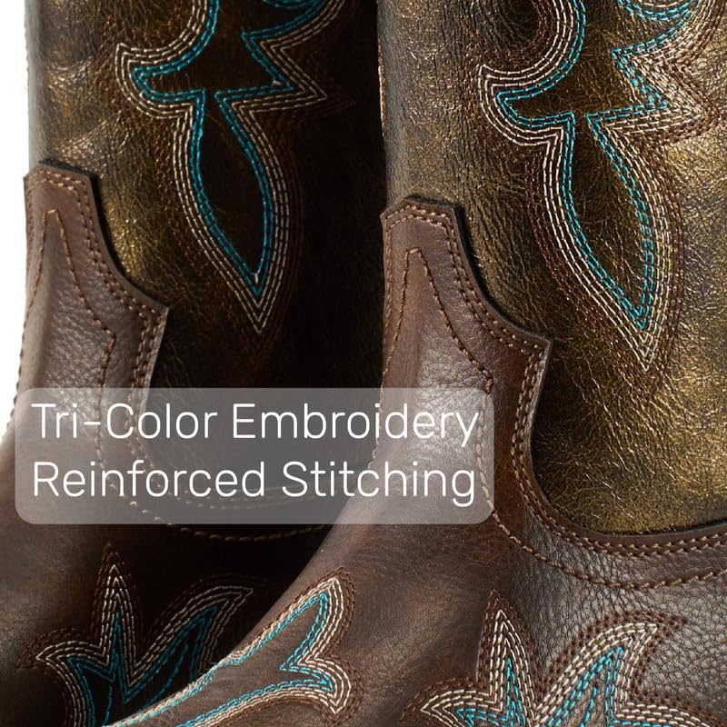 Lante Cowboy Boots for Women - Mid Calf Cowgirl Boots,Chunky Heel Snip Toe Stitched Embroidery Western Boots for Concert Dancing Country Wedding Daily Dating