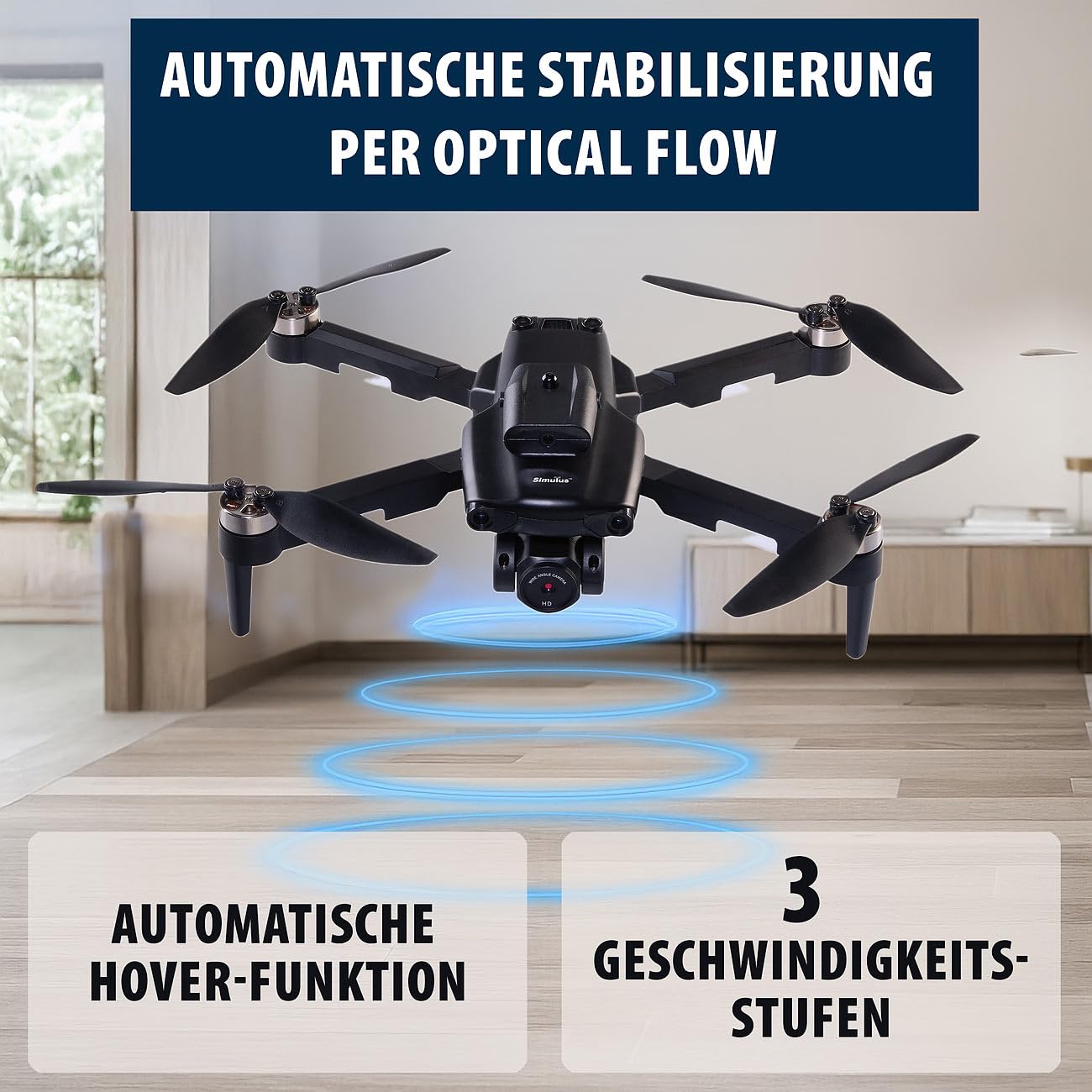 Simulus Quadrocopter: Faltbare RC-WLAN-Drohne mit HD-Kamera und Hindernisvermeidung (Drohne Quadrocopter, Faltbare Quadcopter, LED)