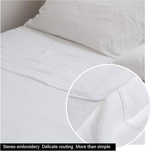 Miniatura 8 de Simple&Opulence Juego de funda de edredón de lino con bordado, tamaño Queen (88 x 92 pulgadas), 1 funda de edredón y 2 fundas de almohada + 1 sábana