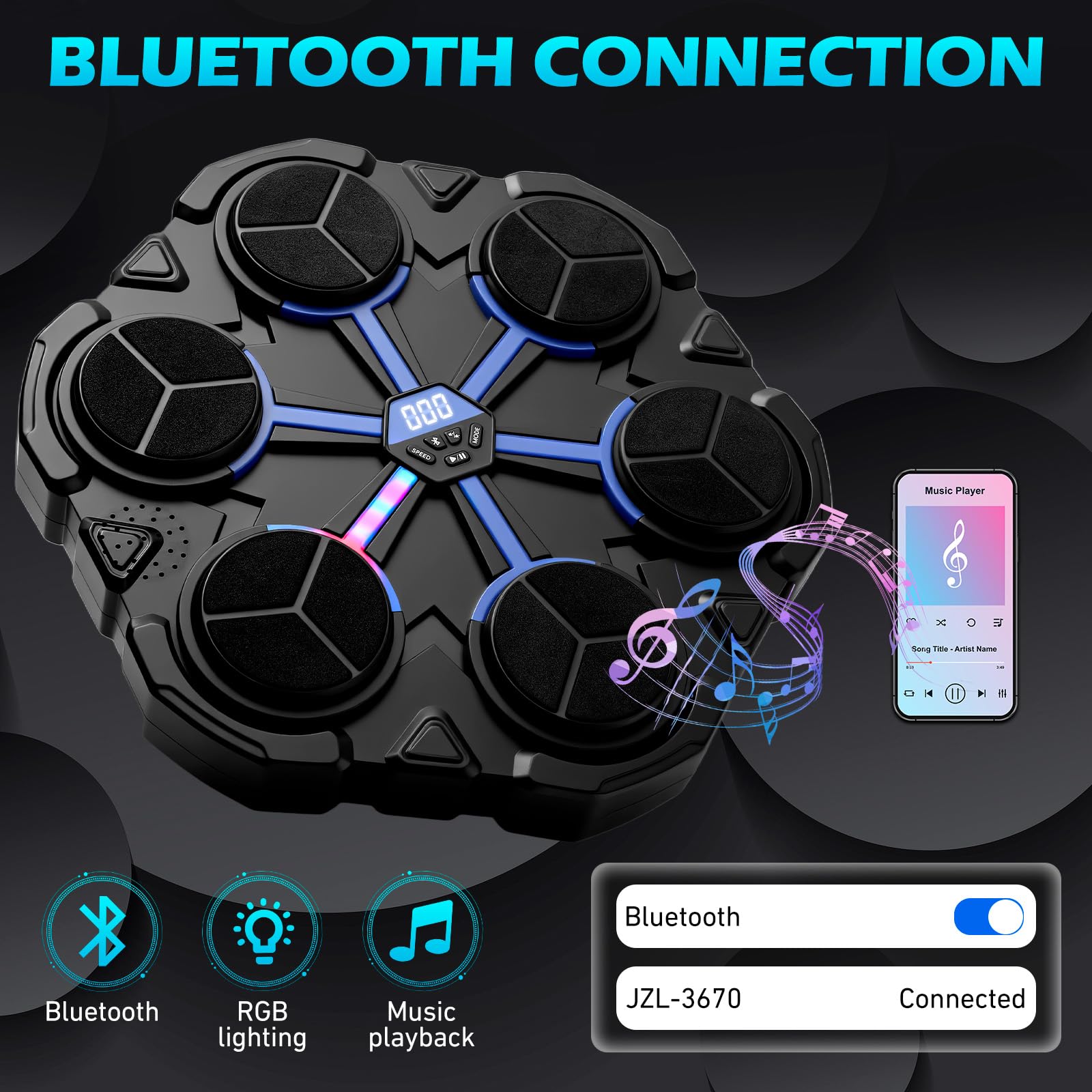 Music Boxing Machine, LED Elektronische Musik Boxmaschine mit Bluetooth, 9 Geschwindigkeitsmodi & 3 Zählmodus, Wandmontierte Boxmaschine mit Boxhandschuhen für Erwachsene & Kinder, Stress Release