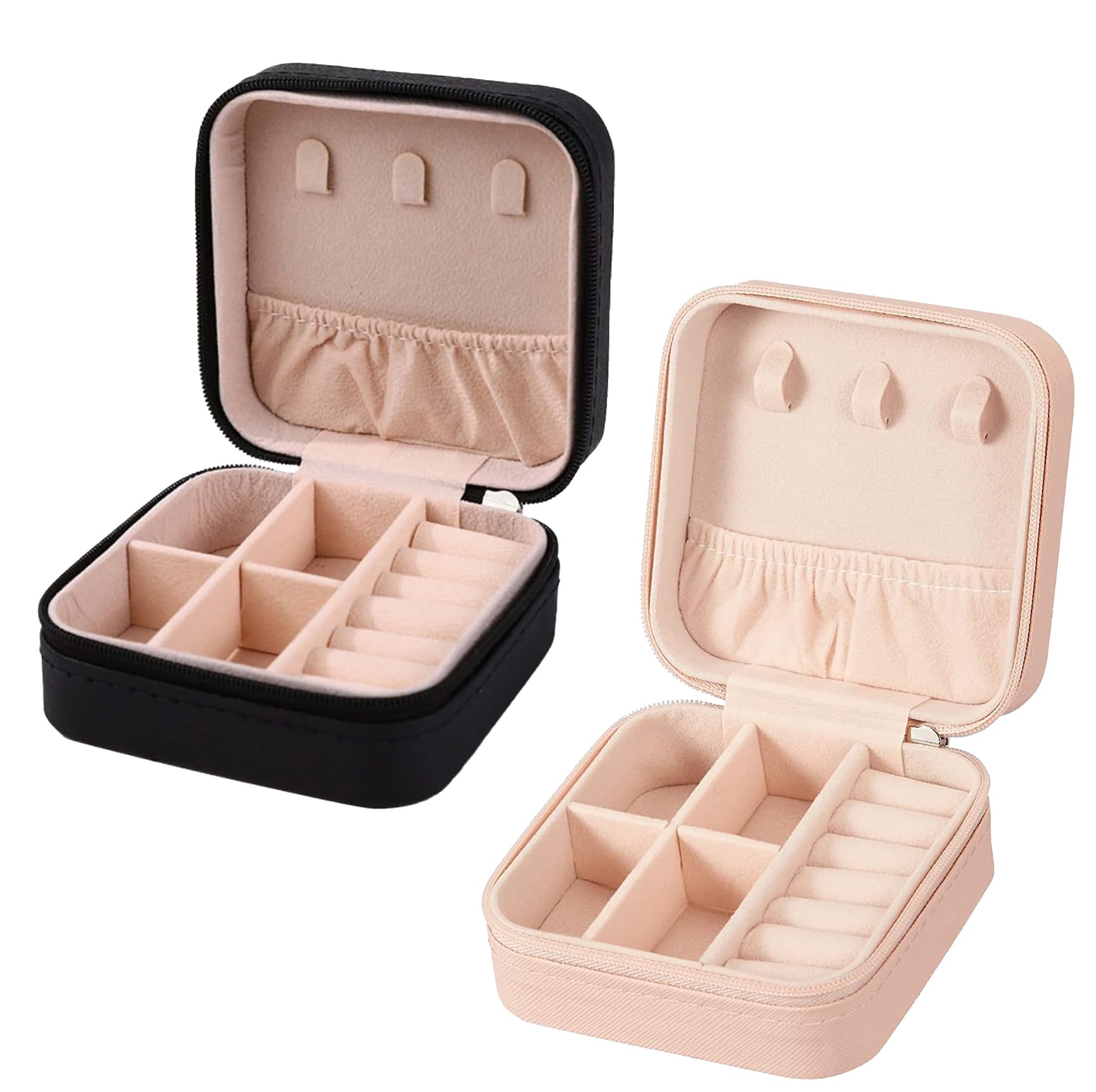 YouBella Jewellery Set of 2 Combo Organisers Gifts PU Leather Zipper Portable Home Jwell organizer Storage Box Case Container for Rings, Earrings, Necklace for Girls and women (Pink & Black)