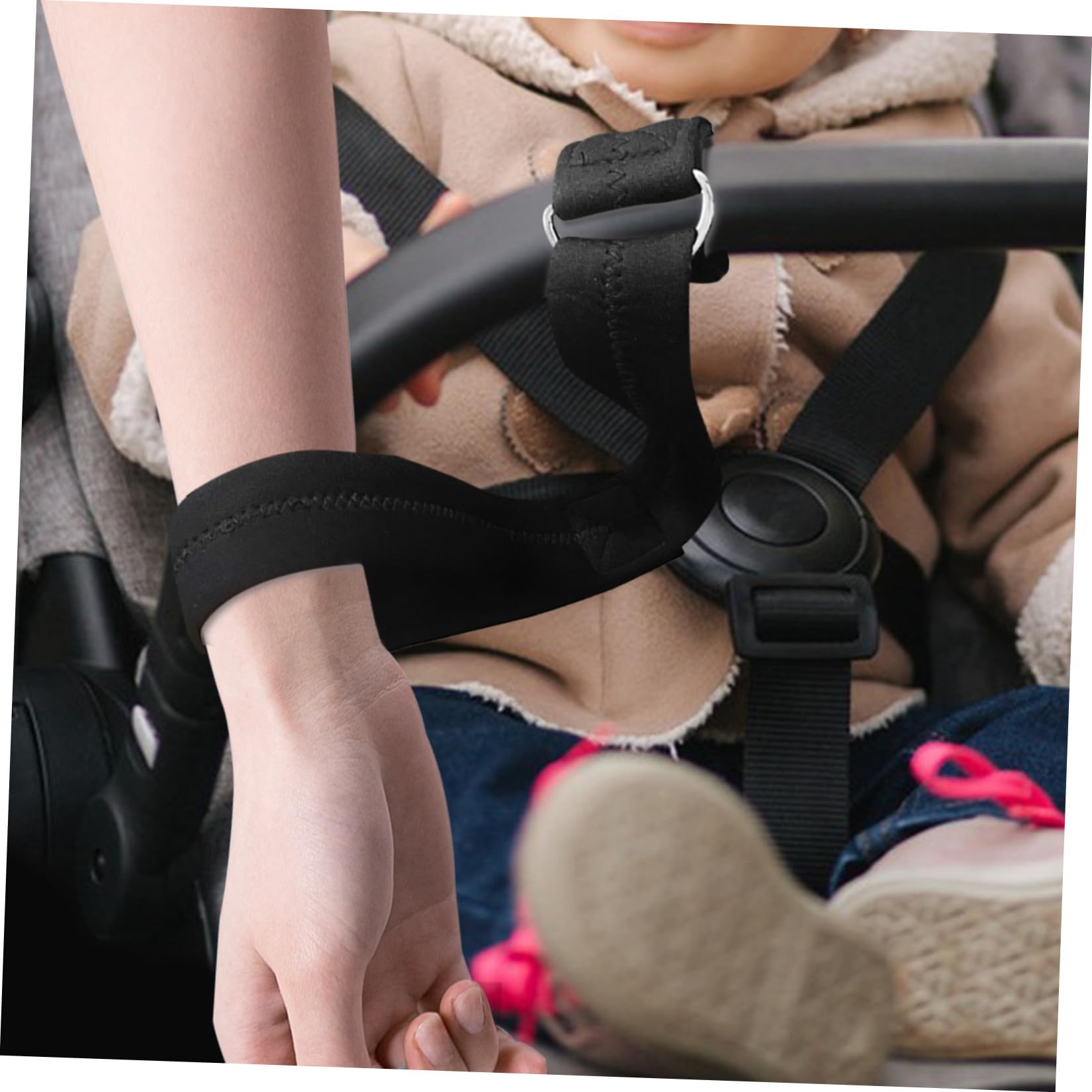 Fascia di Sicurezza per Passeggino Nero in Neoprene Antiscivolo | Carrello della Spesa, Cordino da Polso per Protezione, Accessorio Safety Aid