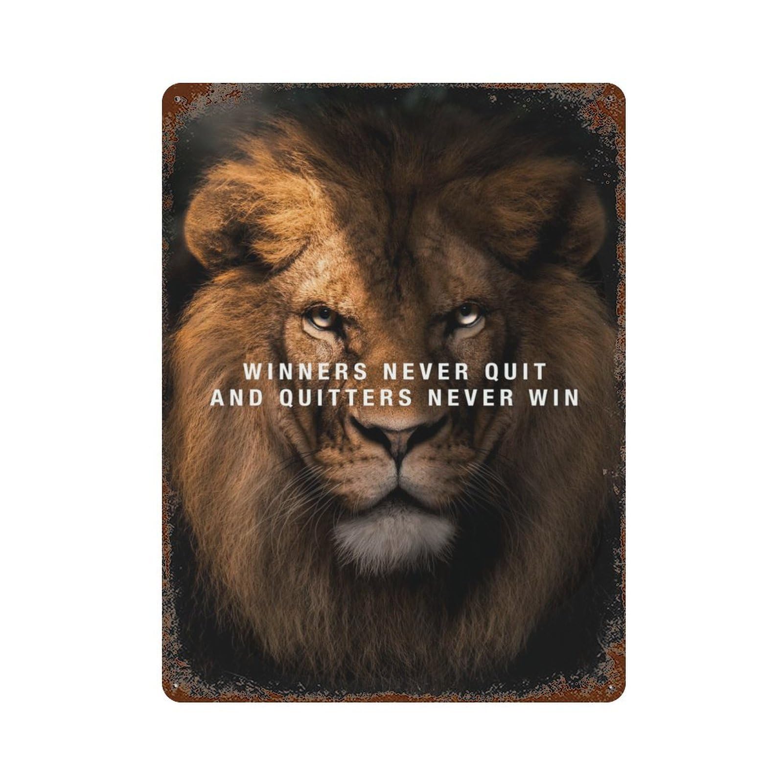 Winner Never Quit Rusty Metal Tin Sign 15.7"x11.8", Ideal for Farmhouse, Kitchen And Entryway Decor