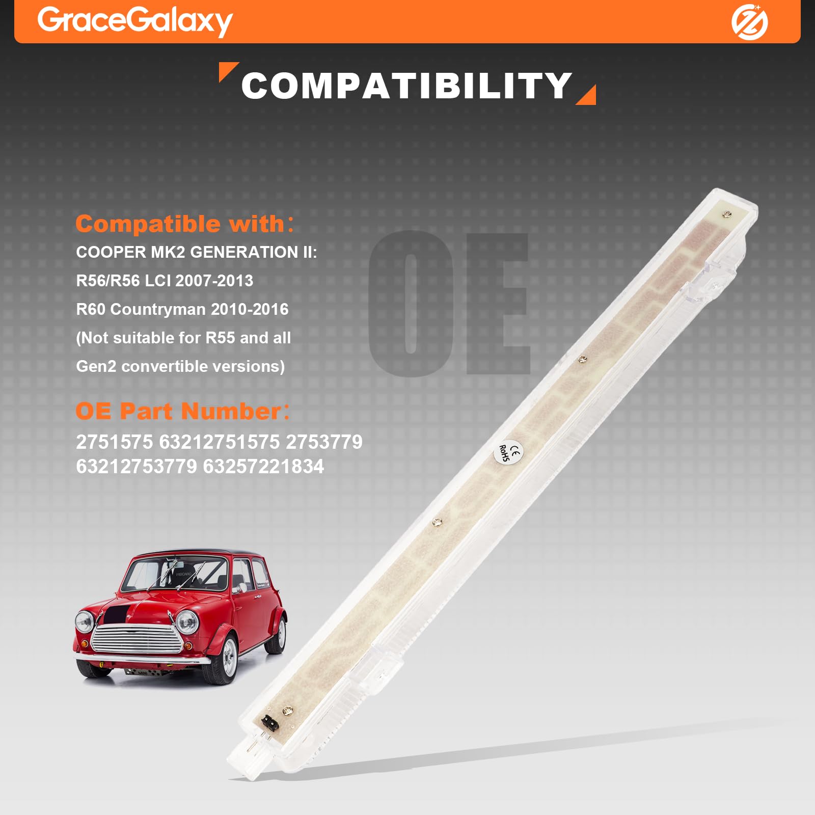 GRACEGALAXY 3ª luz de freno para Mini Cooper/Mini Hatch R56 2006-2013, Mini Countryman R60 2010 20162751575, 2751575, 2753779