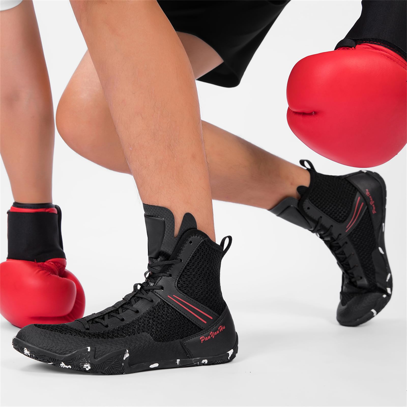 Scarpe Wrestling Uomo Scarpe Boxe Leggere Stivali Sportivi | Alte Mesh Con Lacci Suola Piatta in Gomma Traspiranti Scarpe Da Combattimento Professionali Per Fitness Powerlifting