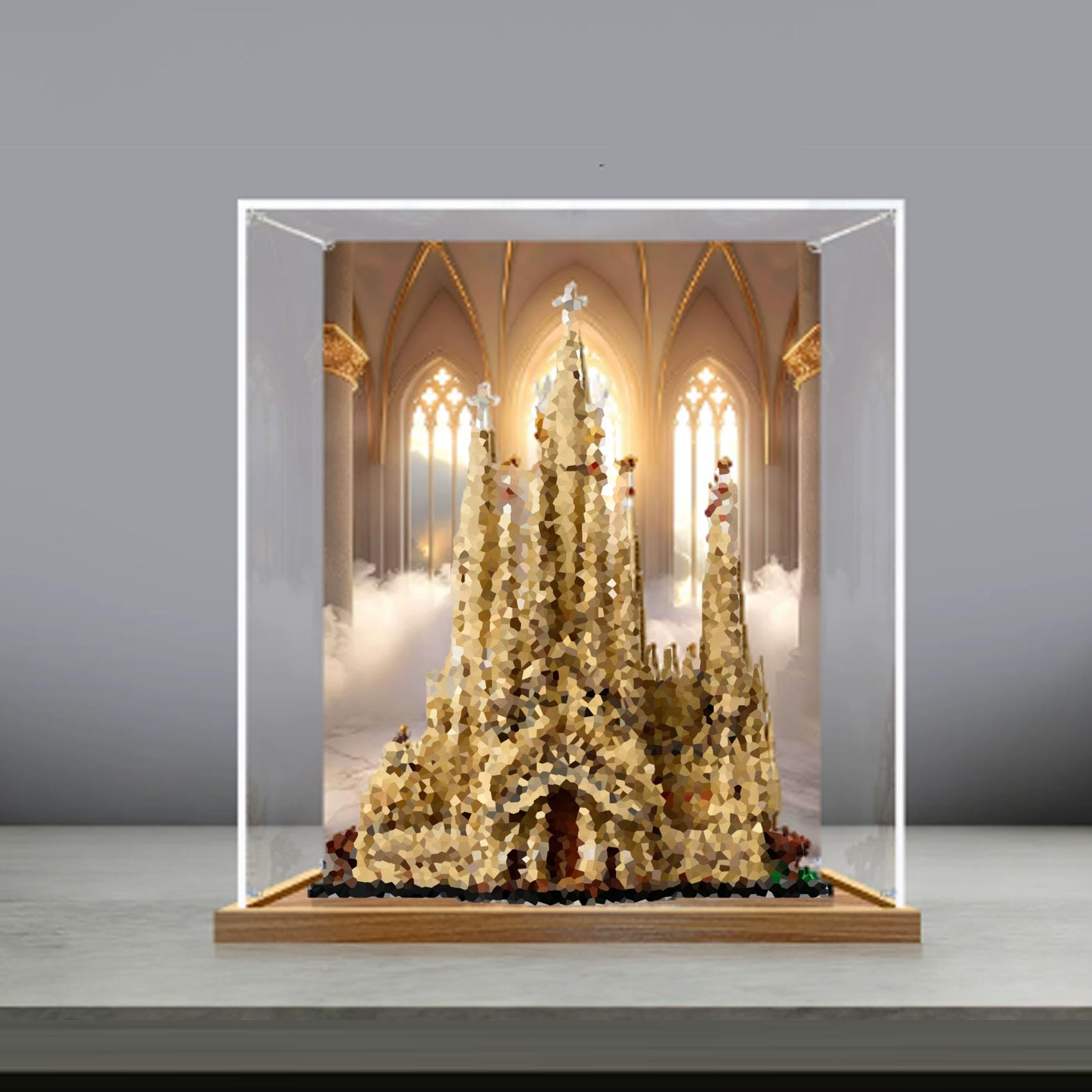 Dustproof acrylic Display Case for Le-go 21065 Cathedral Model (display box only) (StyleB Background 3mm)