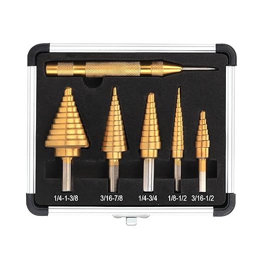Yougfin Step Drill Bits, 5+1PCS HSS Titanium Step Drill Bit Set, 50 Sizes High Speed Steel Step Bits for Metal with Aluminum Case