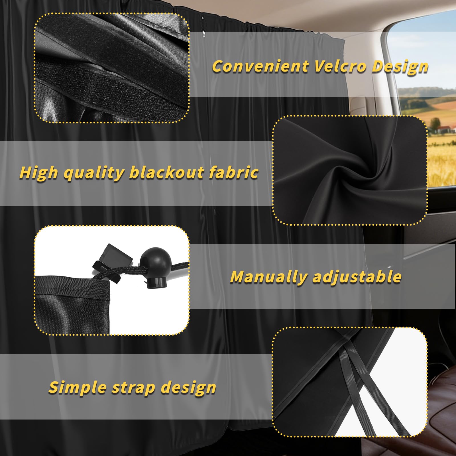 dellyy Rideaux de séparation de Voiture Protection Solaire, 140 x 80 cm Rideau Occultant Voiture, Rideau Brise-Vue pour Voitures Amovible, pour Pare-Soleil, Camping, Voyage, Sommeil
