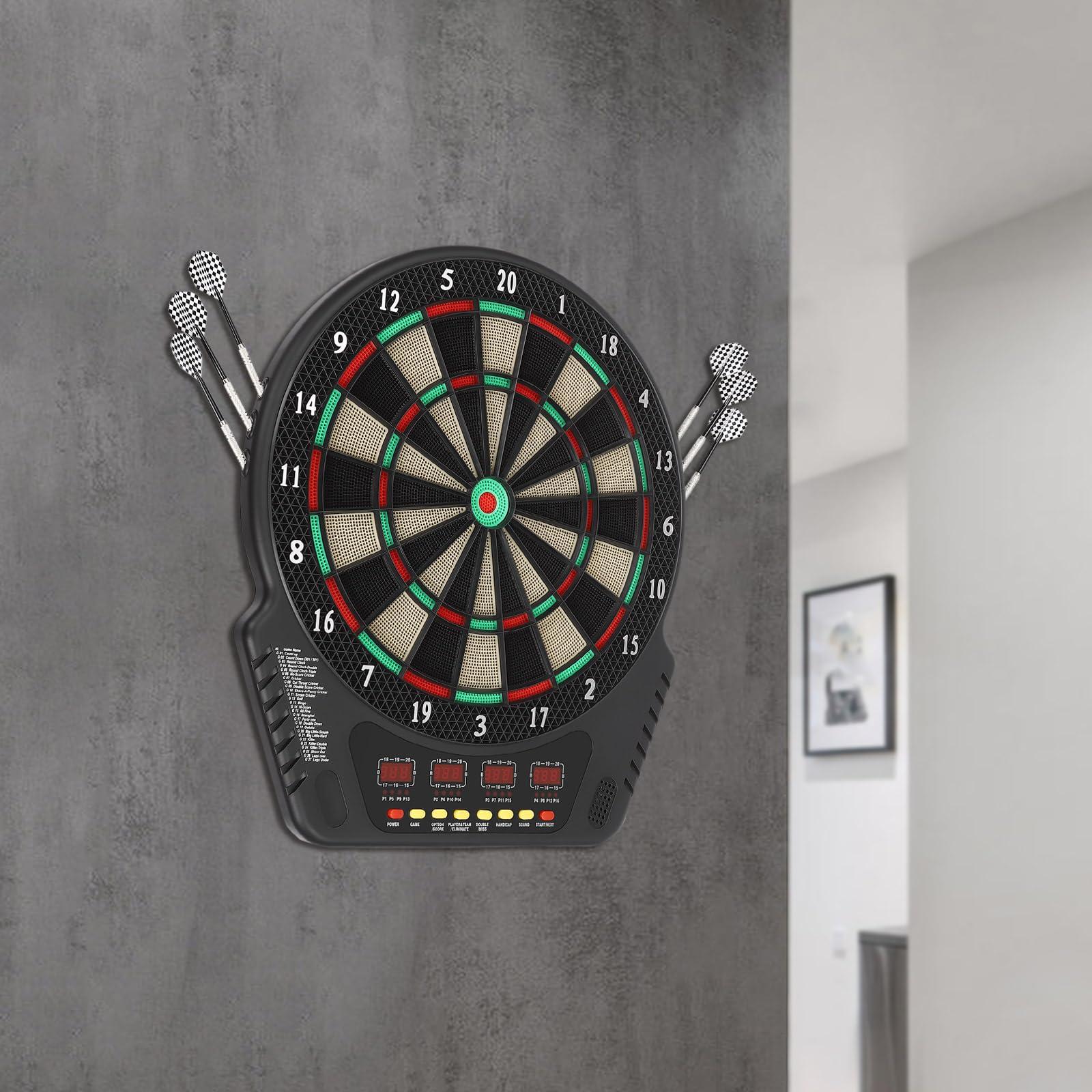 Elektronische Dartscheibe Set mit LED & Sprachansagen, Dartautomat Dartscheibe, 27 Spiele, 243 Varianten, Softtip Darts, Profi E-Dart Board für 1-16 Spieler, Dartboard für Kinder & Erwachsene