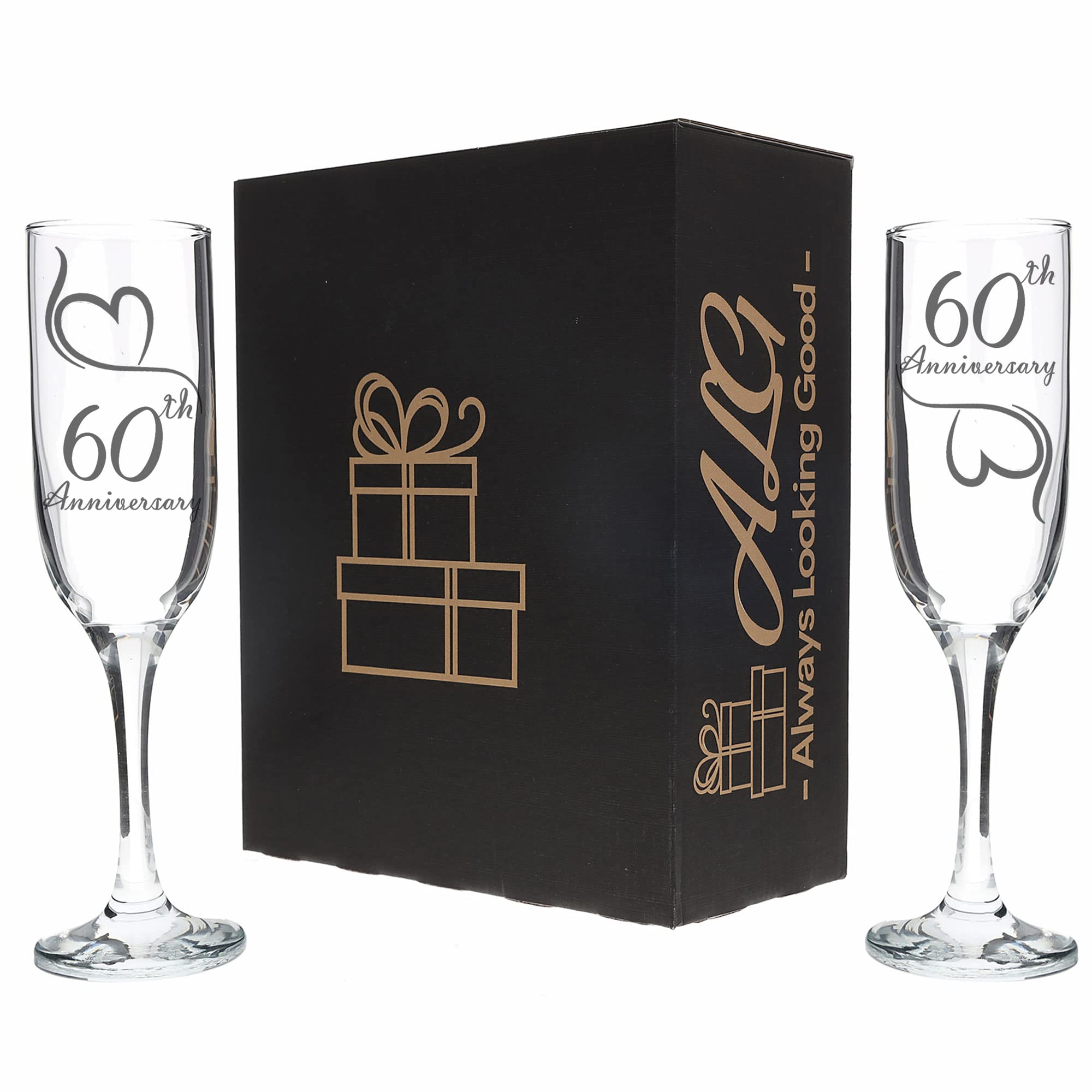 Jozen Gift Lot De 2 Flûtes à Champagne – Base En Métal En Verre Cristal Avec Pierres De Cristal, Paire De Flûtes à Griller – Paire De Flûtes à Toast, Fête D'anniversaire