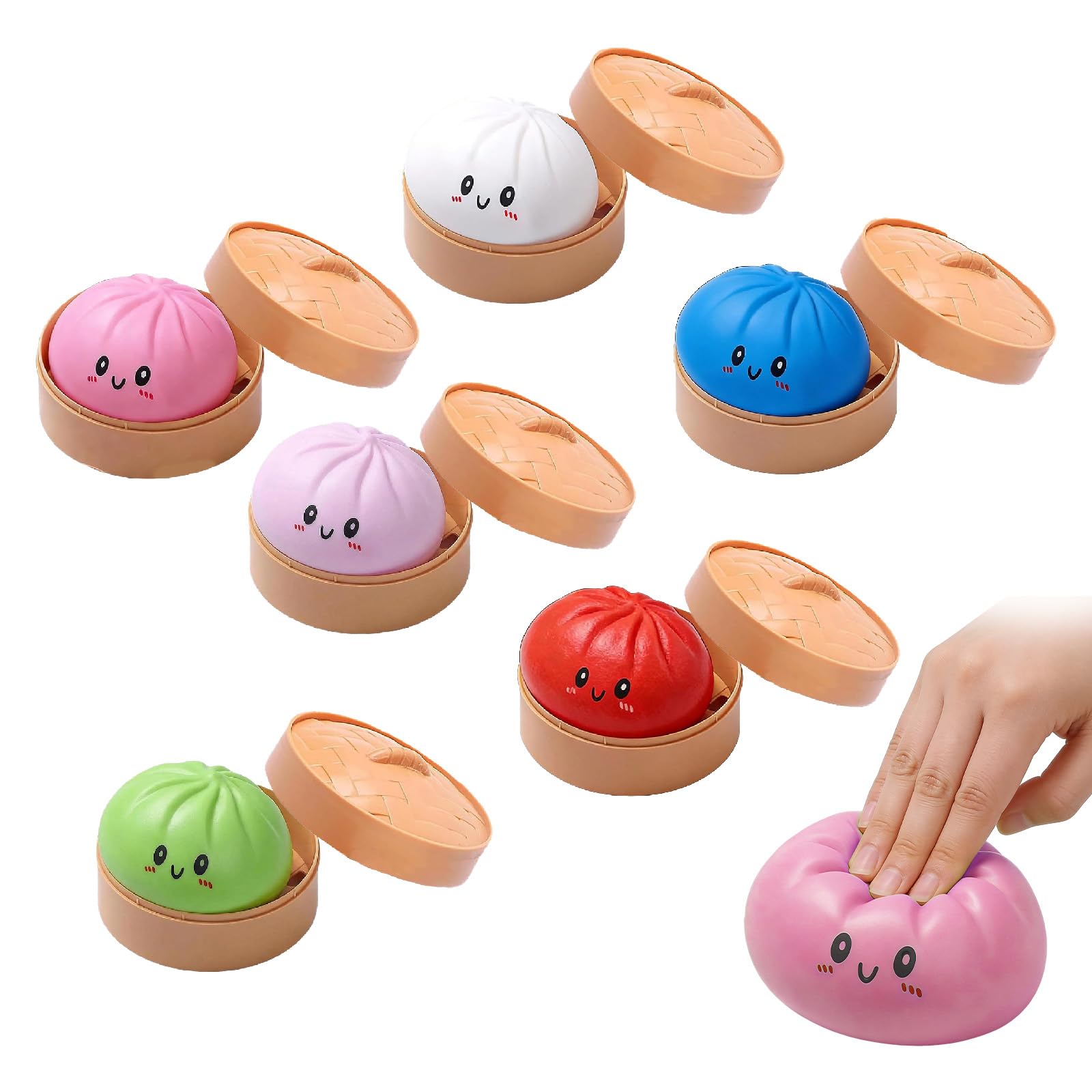 6 PCS Colorful Dumpling Stress Balls Fidget Sensory Toy,Giant Dumpling Squishy with Steamer Box, Squeeze Dough Ball Stress Relief Hand Toy,Soft Squeeze Decompression Dough Fidget Toys (6pcs) — image 1
