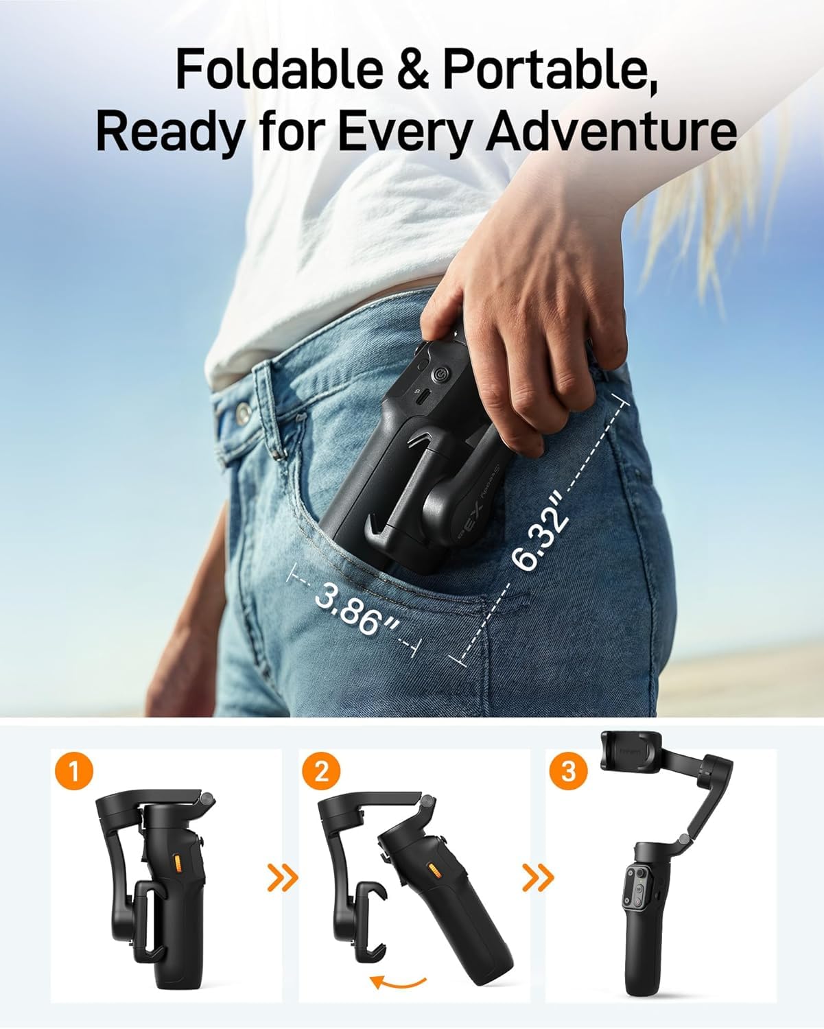hohem iSteady X3 SE - Stabilizzatore cardanico per iPhone, stabilizzatore per telefono con telecomando staccabile, portatile, pieghevole, a 3 assi, per Android e iPhone 16 15 Pro Max, ideale per