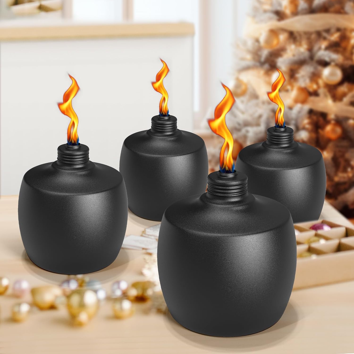 6-Pack Citronella Tabletop Torches, 21.5 oz Table Top Torches for Outdoor, Metal Oil Burner Candles, Garden Torches with Fiberglass Wick for Yard, Patio, Deck, Garden, Party, Landscape