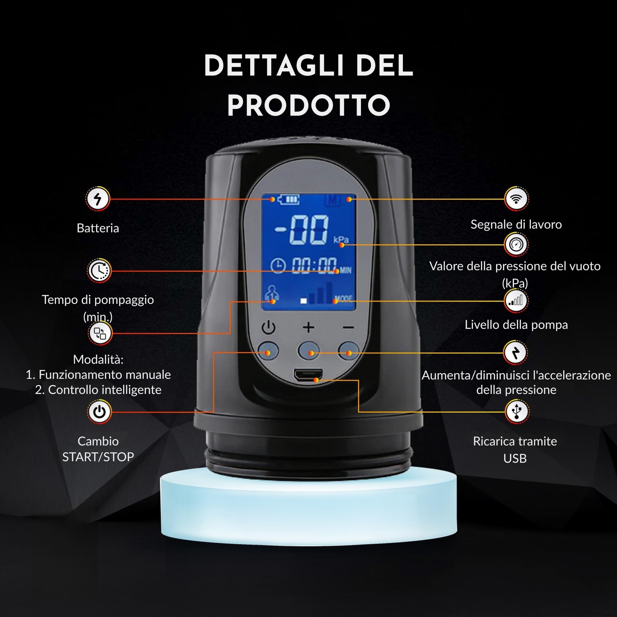 Pompa Peniena Elettrica Automatica con Display LED | 2 Anelli in Silicone | Ricaricabile USB | Impermeabile | Stimolatore e Amplificatore Maschile