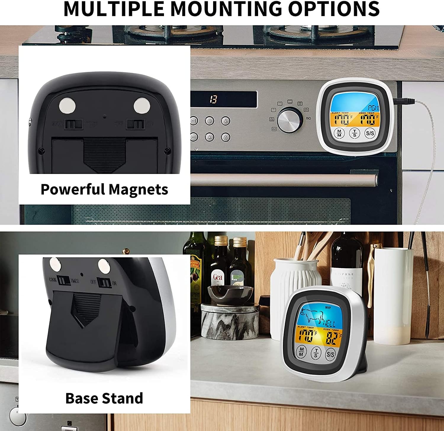 review Instant Read Meat Thermometer, 8 Meats Modes and Timer Modes, Digital Color Touch Screen LCD Display with 40 inch Food Meat Thermometer for Cooking, Oven, BBQ, Frying Pan, Candy, Milk (Black)