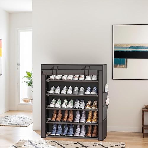Miniatura 8 de Laiensia Organizador vertical para zapatos de 5 niveles, organizador de almacenamiento de zapatos que ahorra espacio, cubierta no tejida, estante