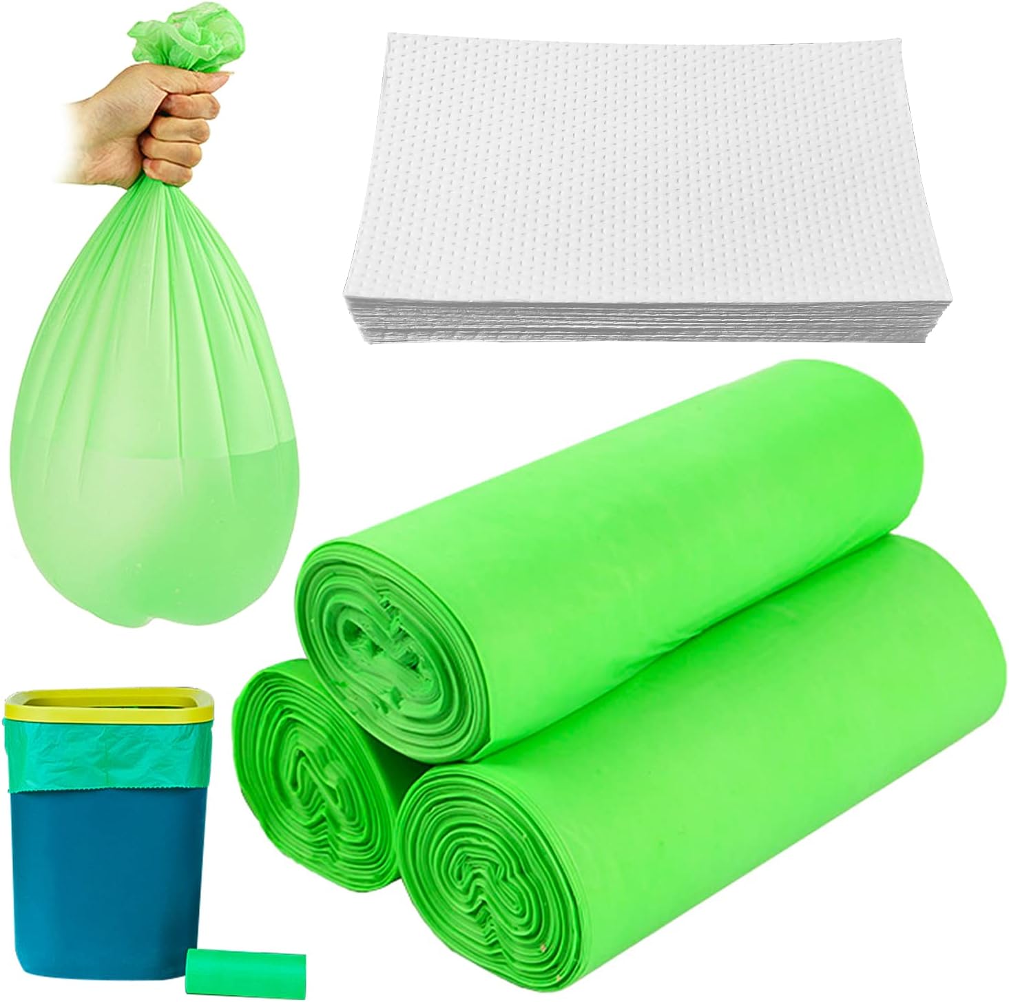 Pack of 90 Disposable Toilet Liners with 60 Incontinence Pads, Bucket