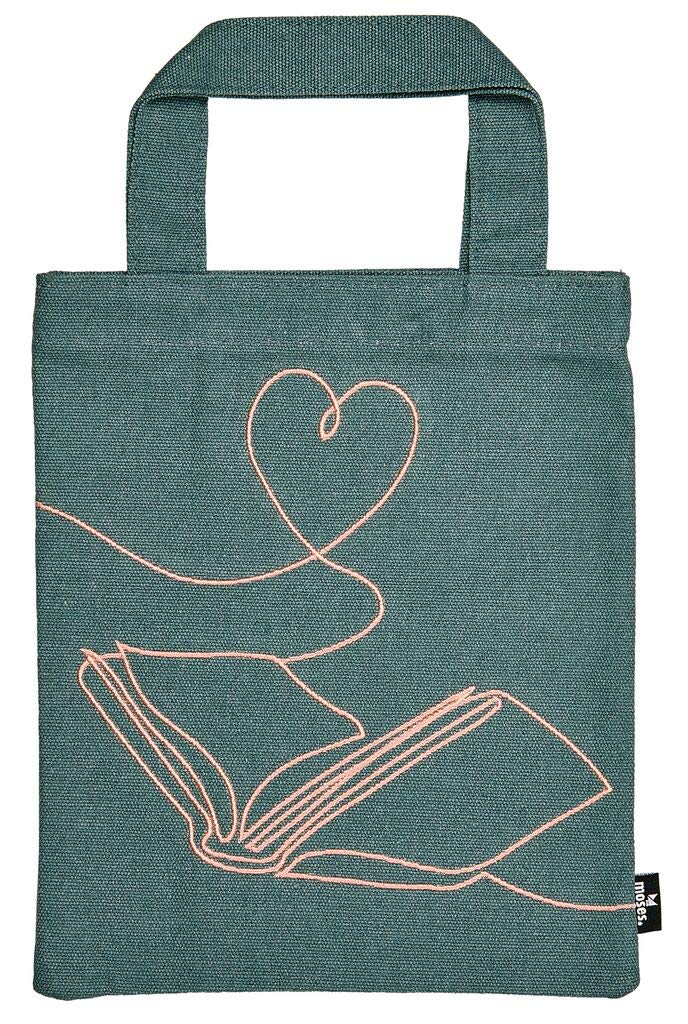 moses. libri_x Bookbag Leseliebe | Small Carry Bag Made of 100% Cotton | for Book Lovers | with Motif Embroidery