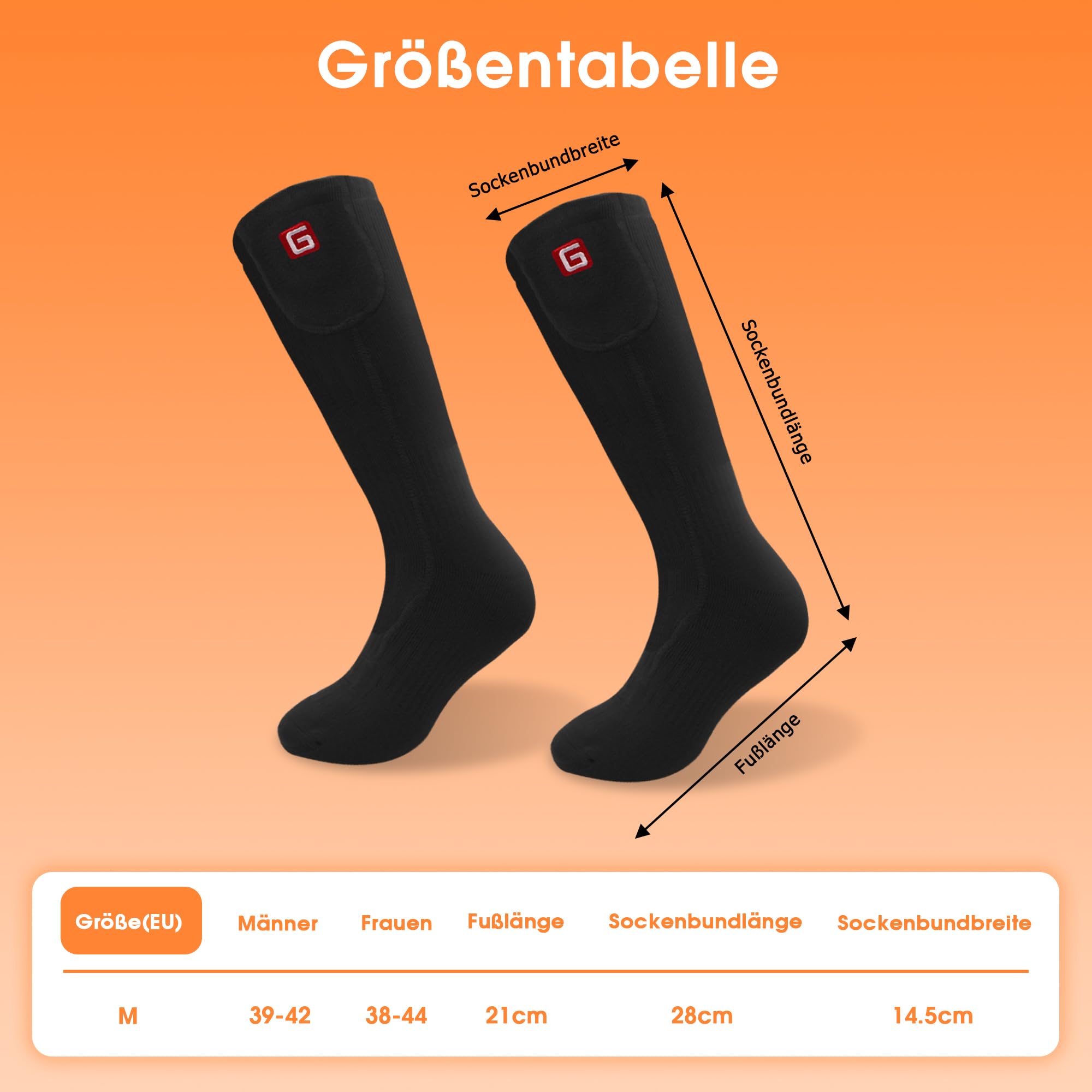 Beheizbare Socken, Wärmesocken für Damen Herren, 4000mAh Akku