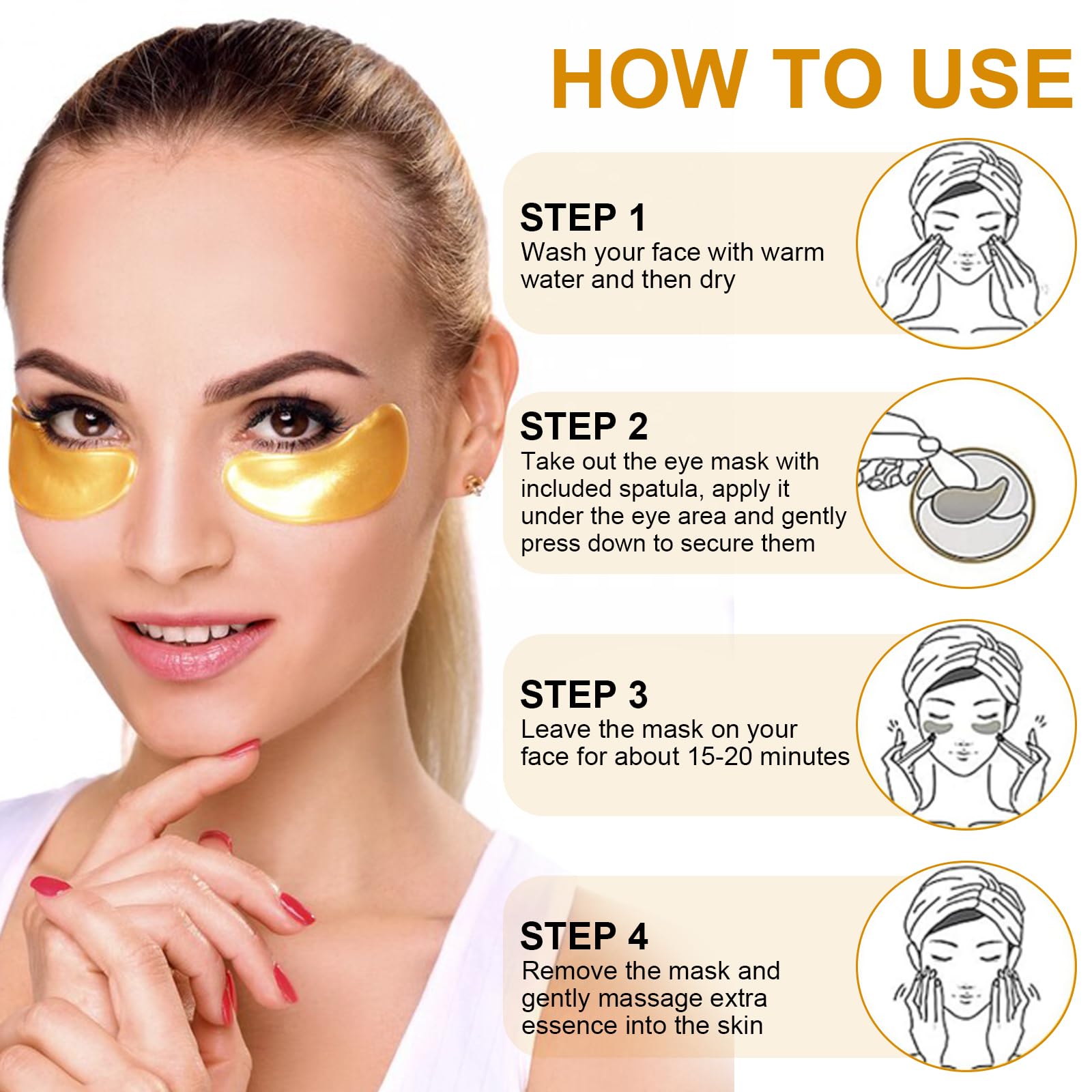 120PCS Patch Occhiaie e Borse Occhi Pach Coreani Eye Maschera Parch Contorno Occhi Collagene e Acido Laluronico Korean Antirughe 24K Gold Patches Riduce le Rughe e le Linee Sottili Idrata Anti-Età