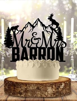 Mountain Scene Mr And Mrs With Name Personalized Wedding Cake Toppers Outdoor Silhouette Bride And Groom Acrylic Decoration Unique Custom Anniversary Celebration Accessories