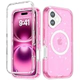 Qizaixi Designed for iPhone 17 Case,[Compatible with Magsafe] [Non-Yellowing] [Without Screen Protector] Shockproof/Dust/Drop Proof 3-Layer Full Body Protection Rugged Heavy Duty Cover, Pink Glitter