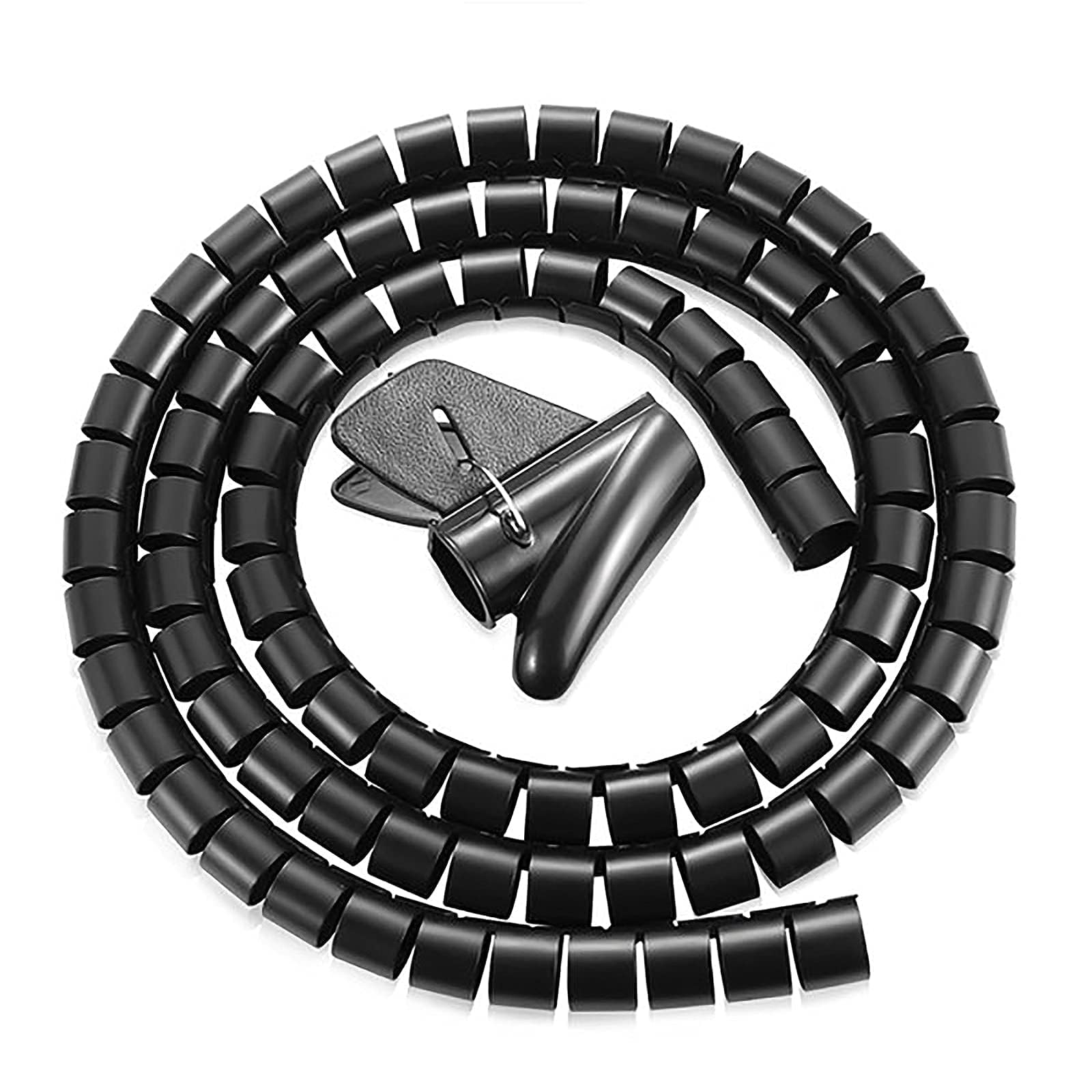 5M Spiral Wrap Cable Tube Cutable Flexible Cable Tidy Tube Cord Protector Cable Organizer for TV PC Wire Manage and Organize (22mm, Black) (Black)