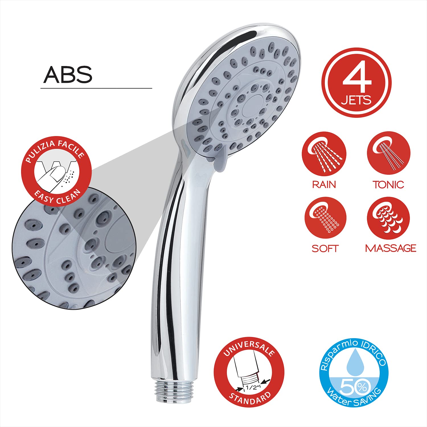GEDY G-Easy 06, Universal Hand Shower, 5 Jet Types, Sturdy and Flexible, 150 cm, ABS Plastic with Chrome Finish, 2 Year Warranty, R&S Design, Sand Filter Included, Unique GEDY G-Easy 06, Universal Hand Shower, 5 Jet Types, Sturdy and Flexible, 150 cm, ABS Plastic with Chrome Finish, 2 Year Warranty, R&S Design, Sand Filter Included, Unique