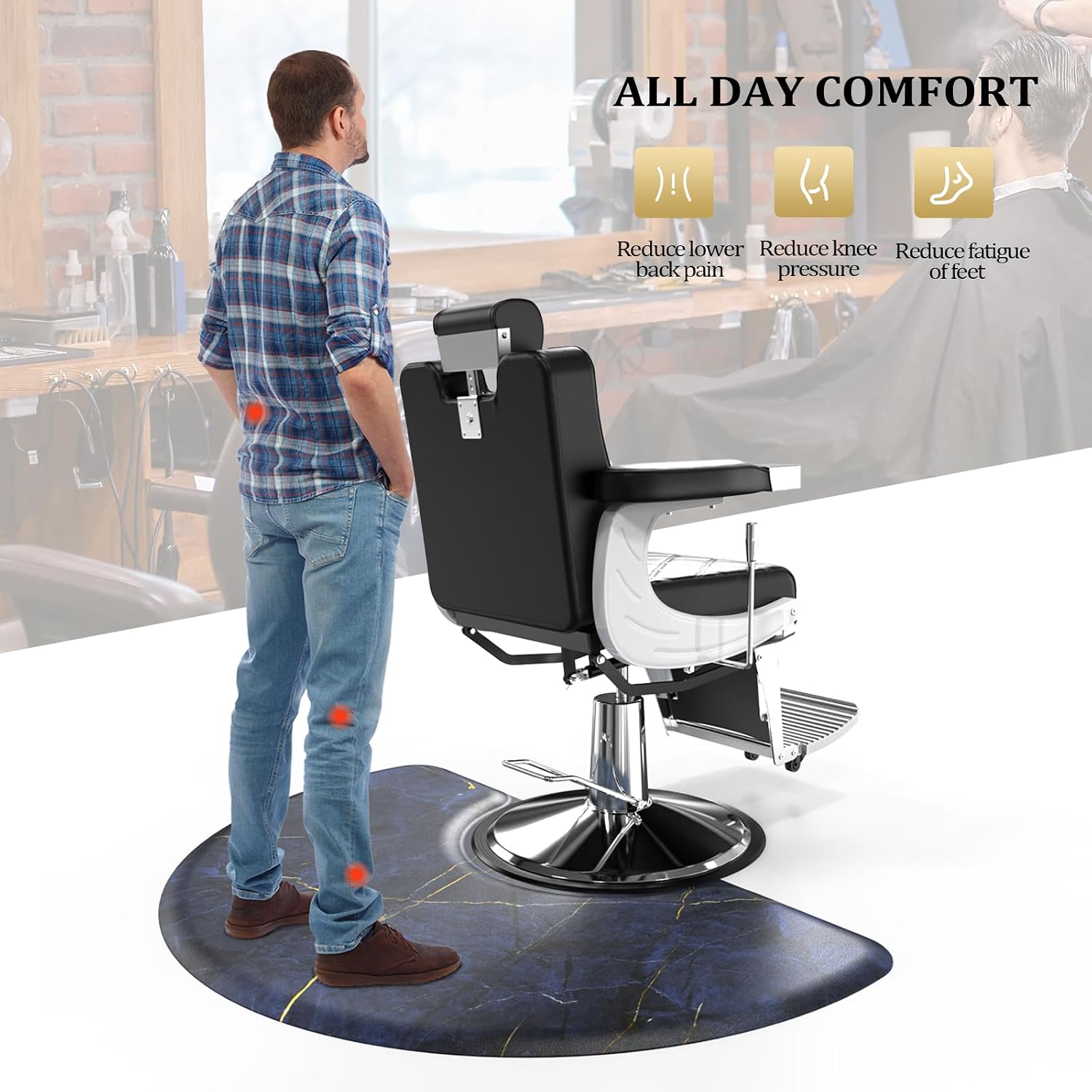 OmySalon 3'x5'x5/8'' Salon Anti Fatigue Mat for Hairstylist Standing, Barber Floor Matt Under Styling Chair, Hair Cutting Hairdressing Equipment