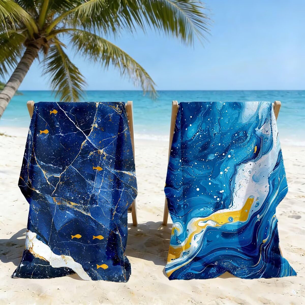 Ręcznik plażowy z mikrofibry, zestaw 2 dużych ręczników kąpielowych 100x200 cm, szybkoschnący, marmurowy ręcznik kąpielowy, ręczniki plażowe, sportowe ręczniki z mikrofibry do podróży -3912