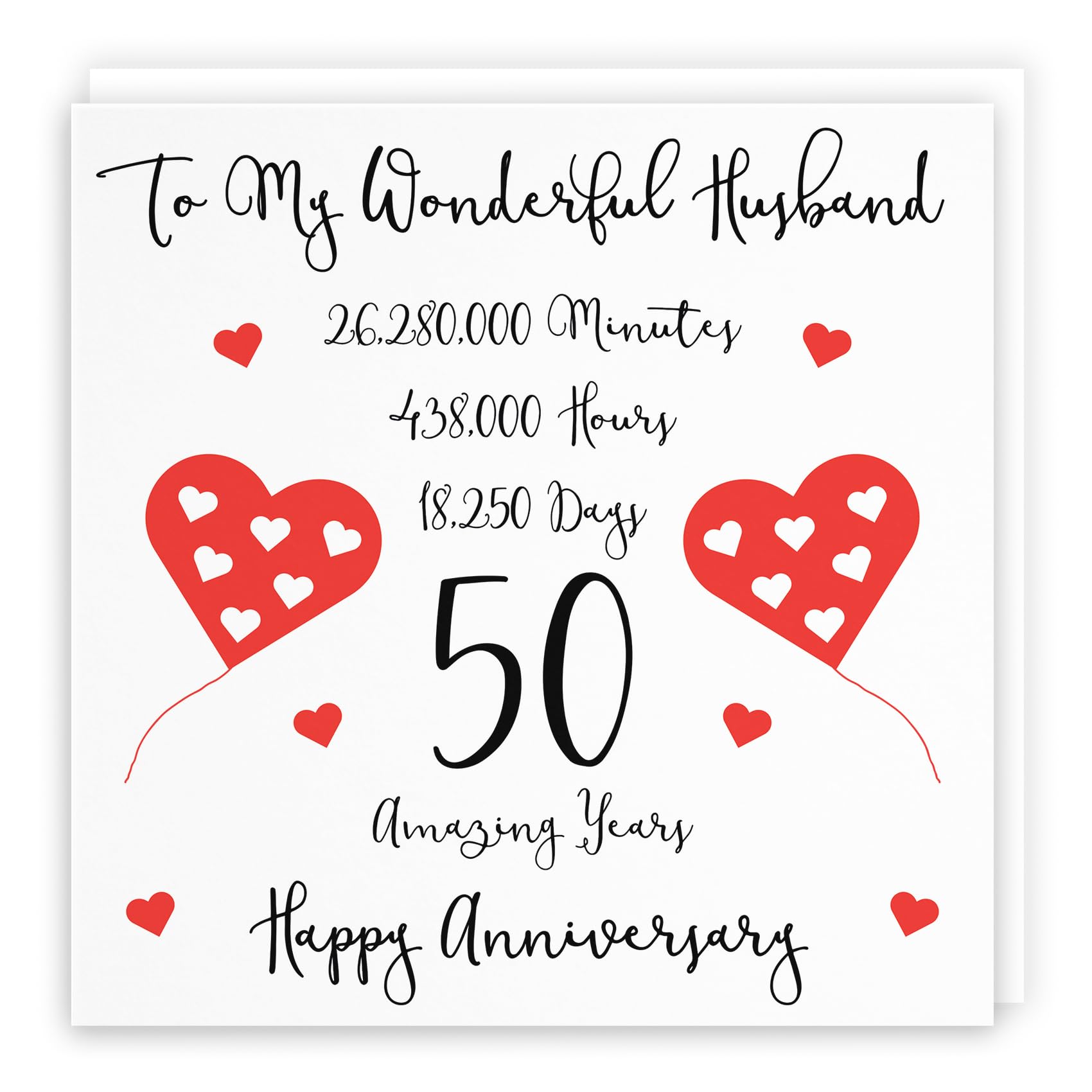 Hunts England, Romantic Husband 50th Wedding Anniversary Card, To My Wonderful Husband, 50 Amazing Years, Timeless Collection