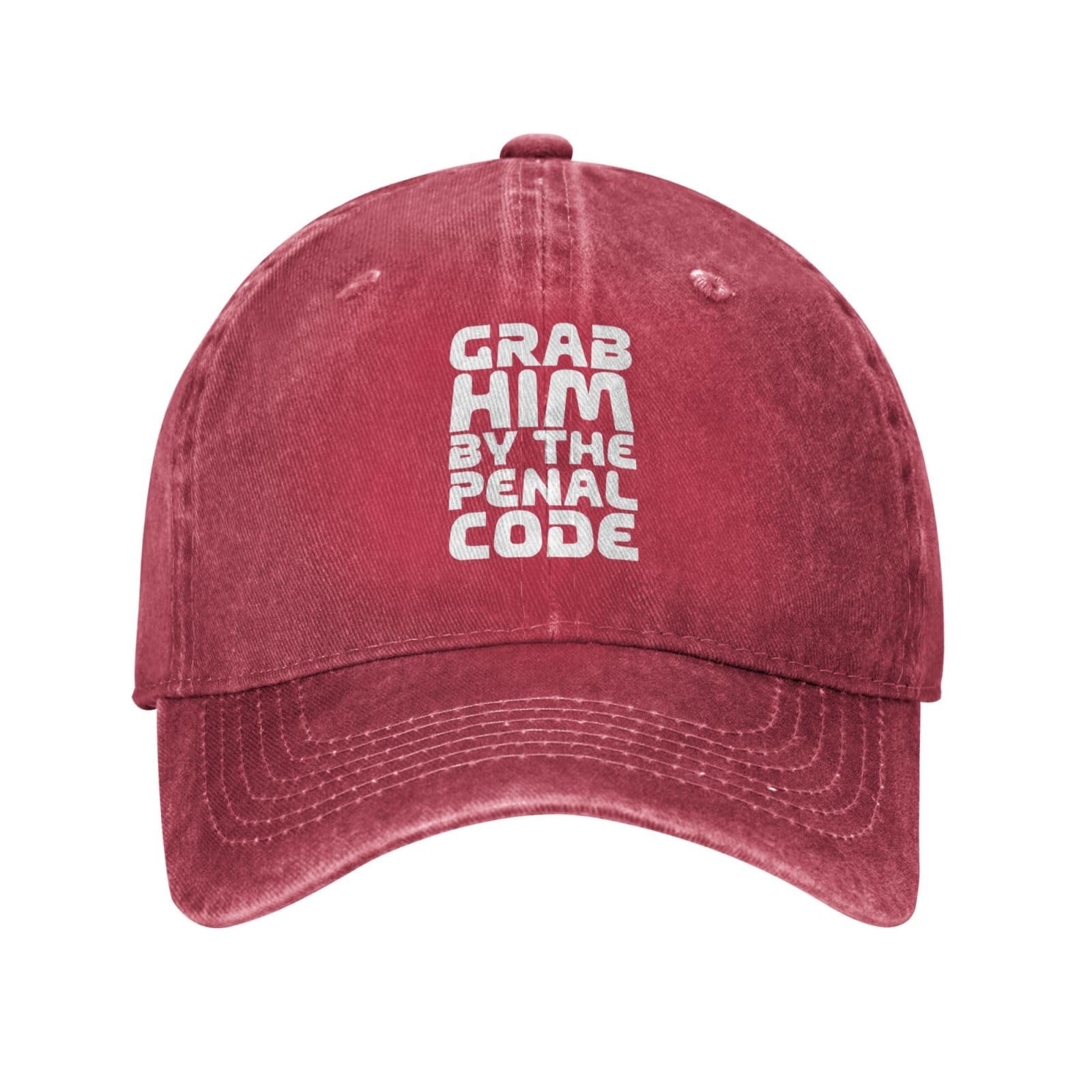 Baseball Cap Grab Him by The Penal Code Washed Denim Adjustable Fashion Unique Hat for Men Women