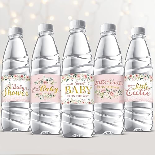 Colarr 72 etiquetas para botellas de agua de baby shower, color rosa dorado, para envolver botellas de agua, etiquetas autoadhesivas impermeables