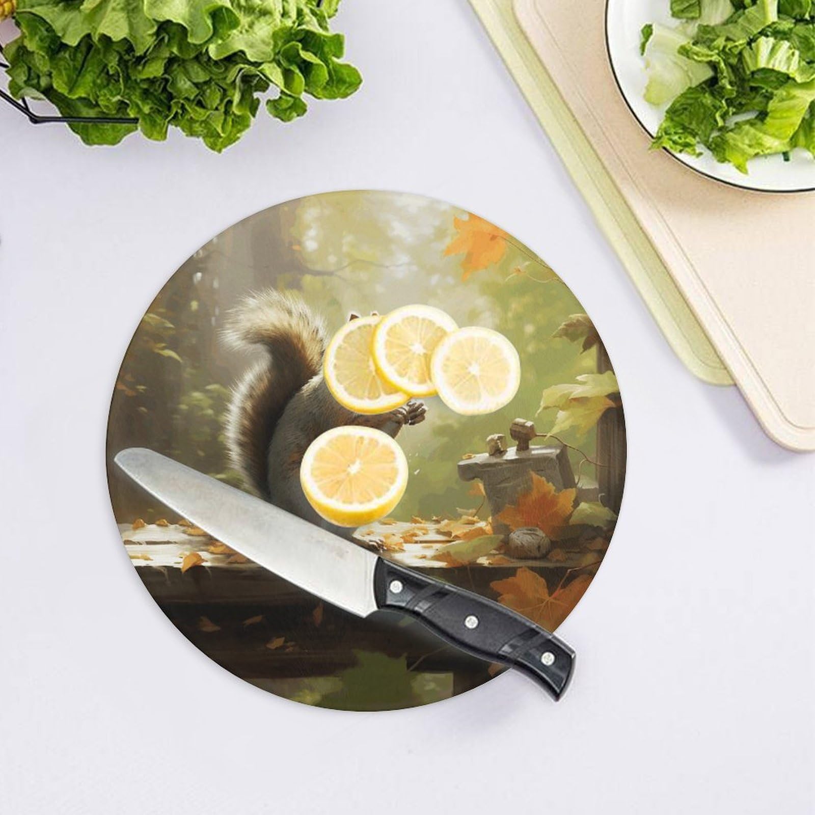 Tagliere rotondo con scoiattolo mangia noci, facile da pulire, taglieri per cucina di grandi dimensioni 7,9, taglieri essenziali da cucina, comodo per carne e verdure