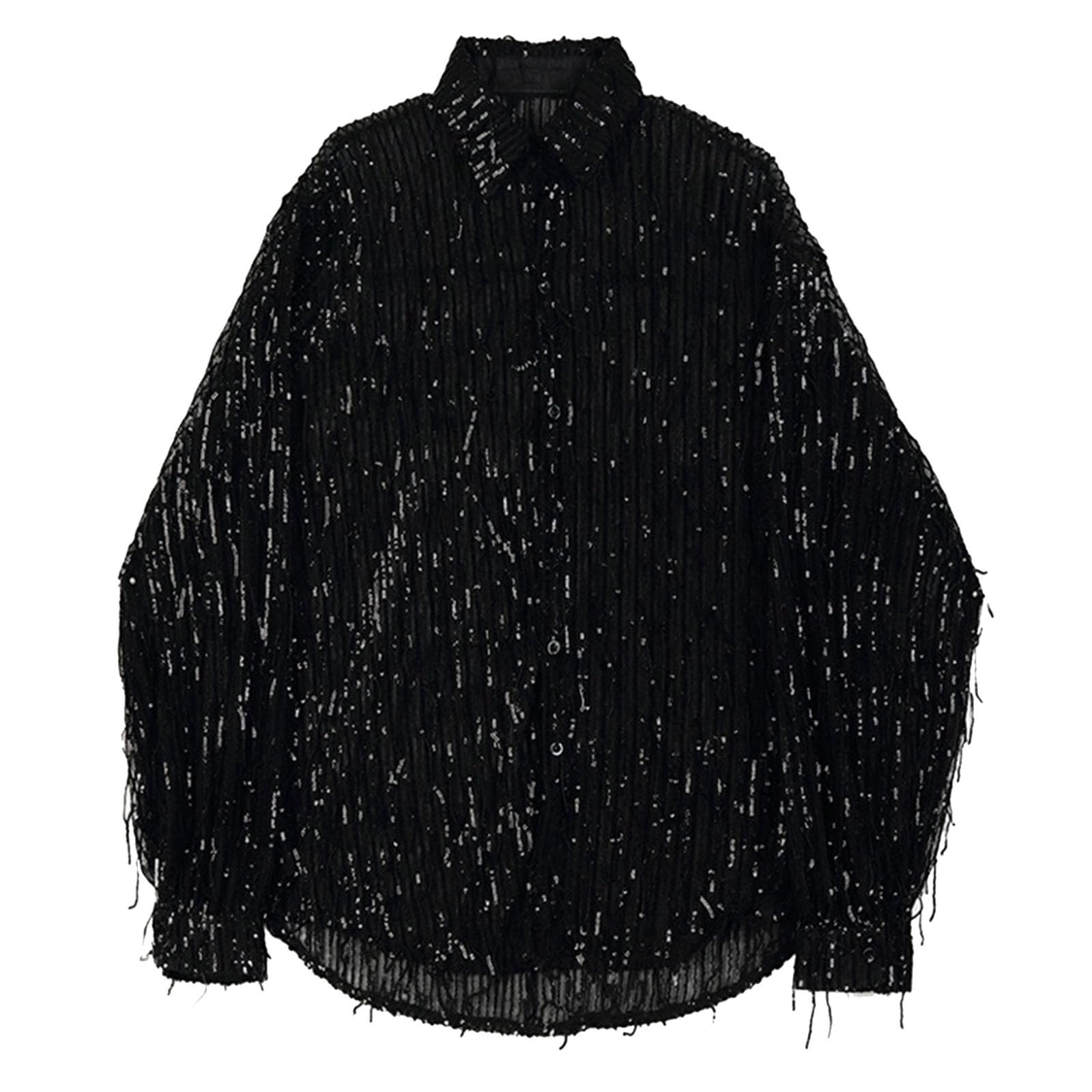 Camisa Purpurina Hombre - Camisa Hombre con Lentejuelas y Detalles Artesanales de Flecos para Eventos Nocturnos y Elegantes