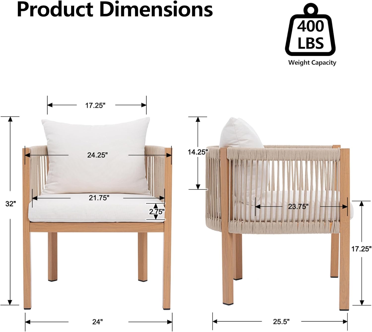 Patio Dining Chairs Set of 4, Wicker Outdoor Dining Chairs with Cushions,Metal Patio Chairs with Armreats, Metal Barrel Dining Room Chair, Modern Outdoro Chair for Outside/Balcony/Deck, Beige