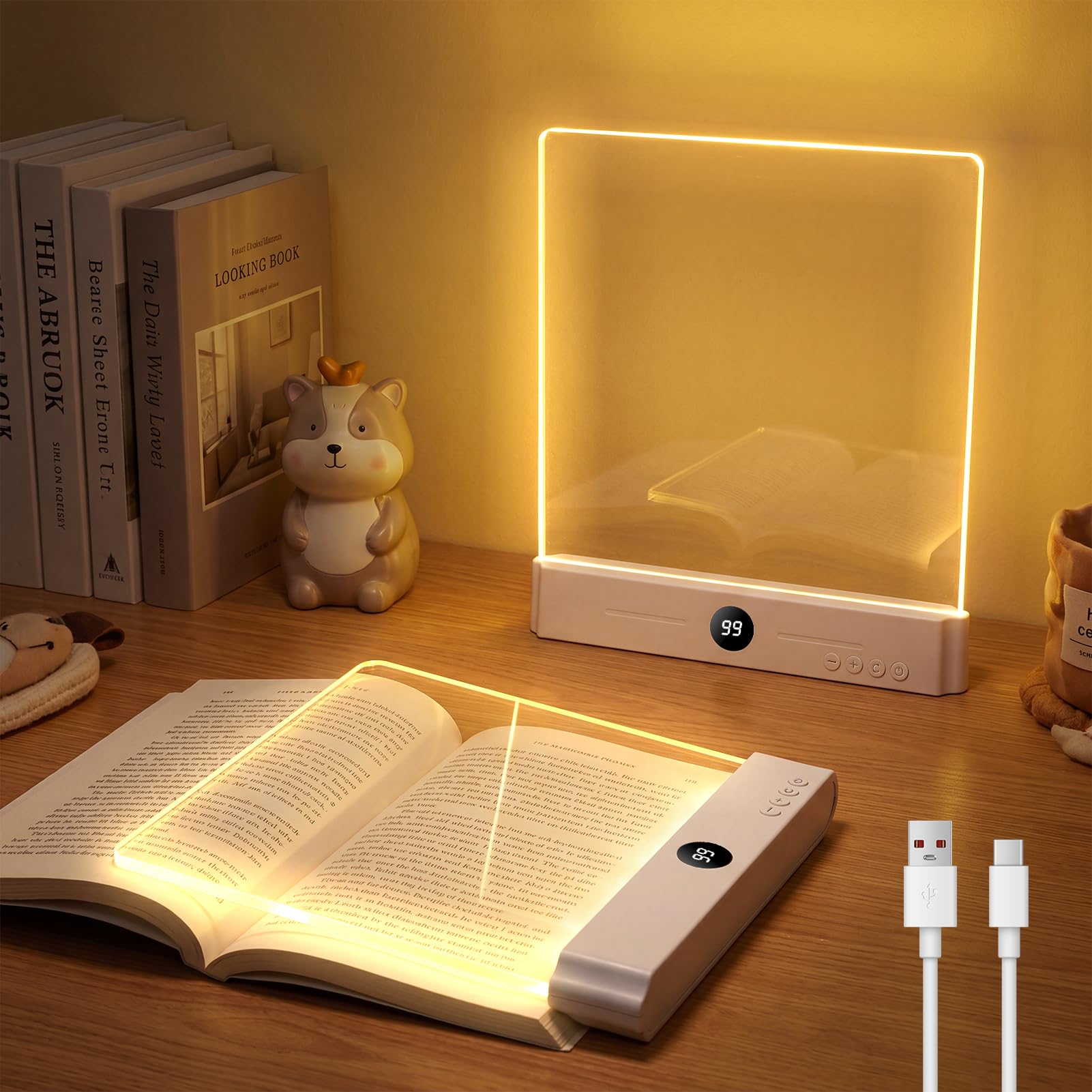 Sockywin LED Book Light, Rechargeable Flat Book Light with Timer for Night Reading Book Lamp Flat Reading Lightpanel for Bedside Night Reading Students Adults