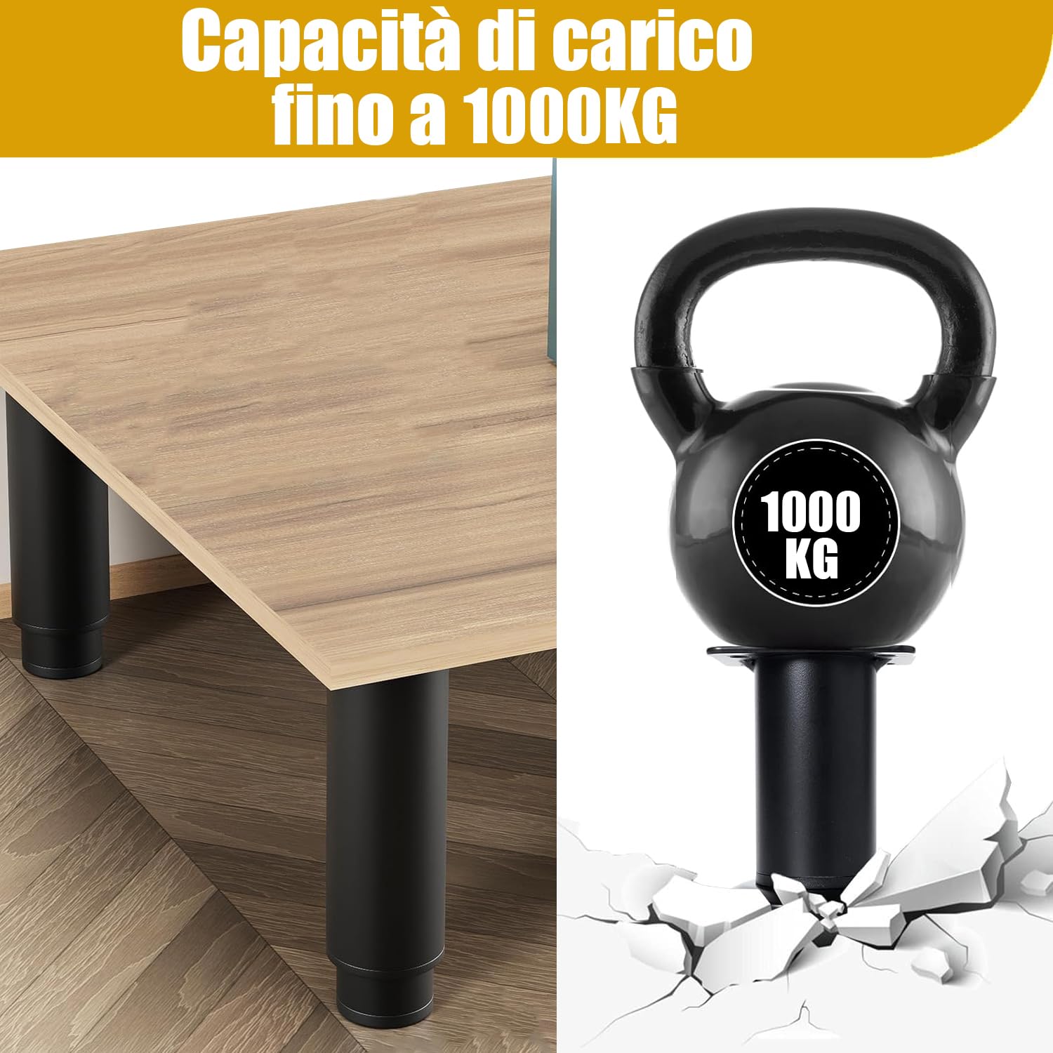 Piedini Regolabili Per Mobili - 4 Pezzi, Altezza 12-21 Cm, Metallico Nero, Portata Fino A 1000kg - Foto 5