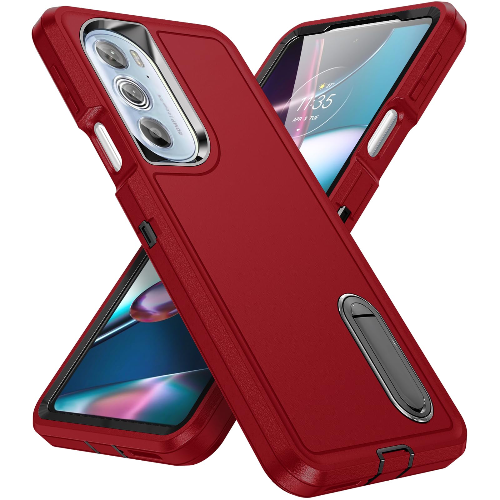 for Moto Edge Plus 2022 Case Moto Edge 30 Pro Case with Kickstand 3-Layer Military Grade Protective Cover Silicone Shockproof for Motorola Moto Edge