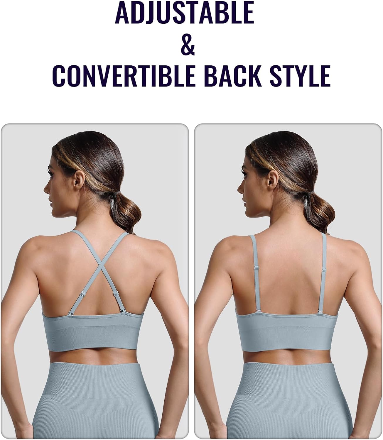 V Neck Adjustable Spaghetti Straps Sports Bra for Women, Padded Criss Cross Back Longline Yoga Bra Workout Crop Top Multipack - Image 4