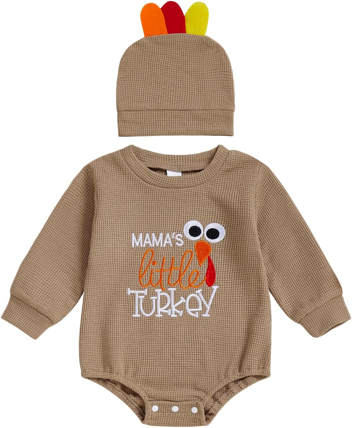 Sasaerucure Newborn Infant Baby Boy Thanksgiving Outfit Little Turkey Onesie Long Sleeve Waffle Knit Romper with Hat Sasaerucure Newborn Infant Baby Boy Thanksgiving Outfit Little Turkey Onesie Long Sleeve Waffle Knit Romper with Hat