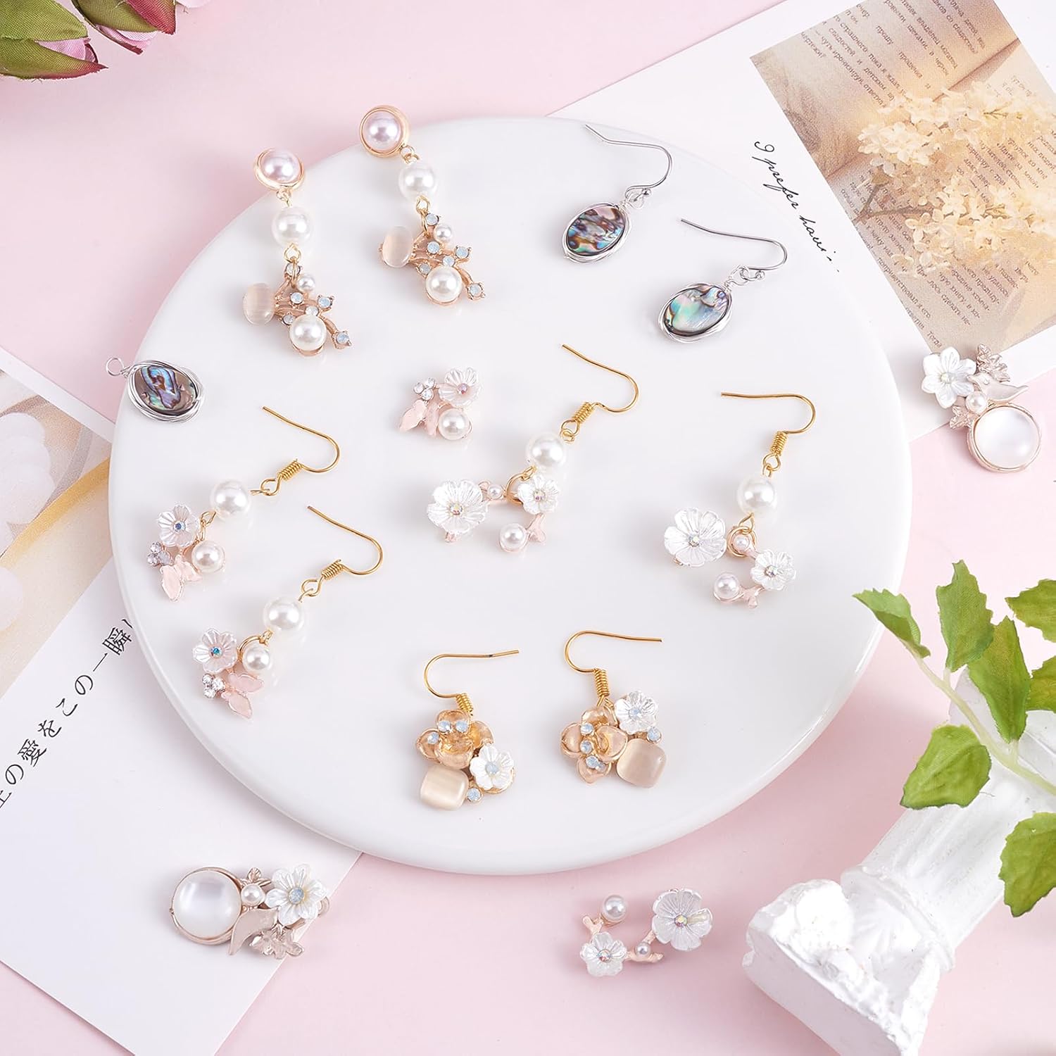 WEWAYSMILE 1 Box DIY 6 Pairs Ocean Theme Drop Earring Making Kit Natural Shell Earrings Starter Kit Abalone Shell Charms Pearl Flower Charm Making for Jewelry Repair DIY Earring Making - Image 4