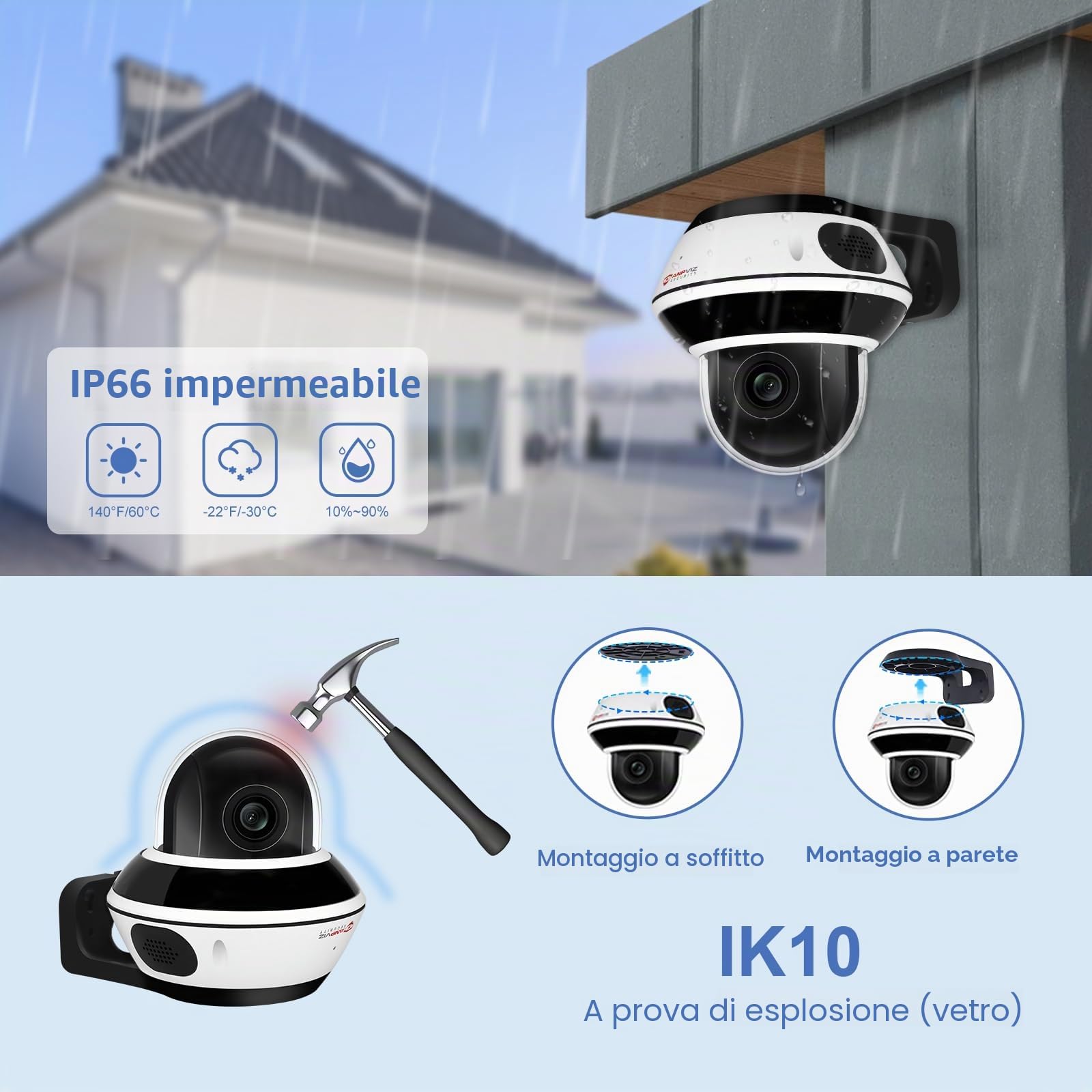 Anpviz 8MP Telecamera PTZ IP PoE Esterno, Zoom Ottico 5X, Sensore da 1/2,8" | Riconoscimento di Persone/Veicoli, H 350° V 90°, Slot per Scheda SD da 512GB, 30m Visione Notturna a Infrarossi(U Series)