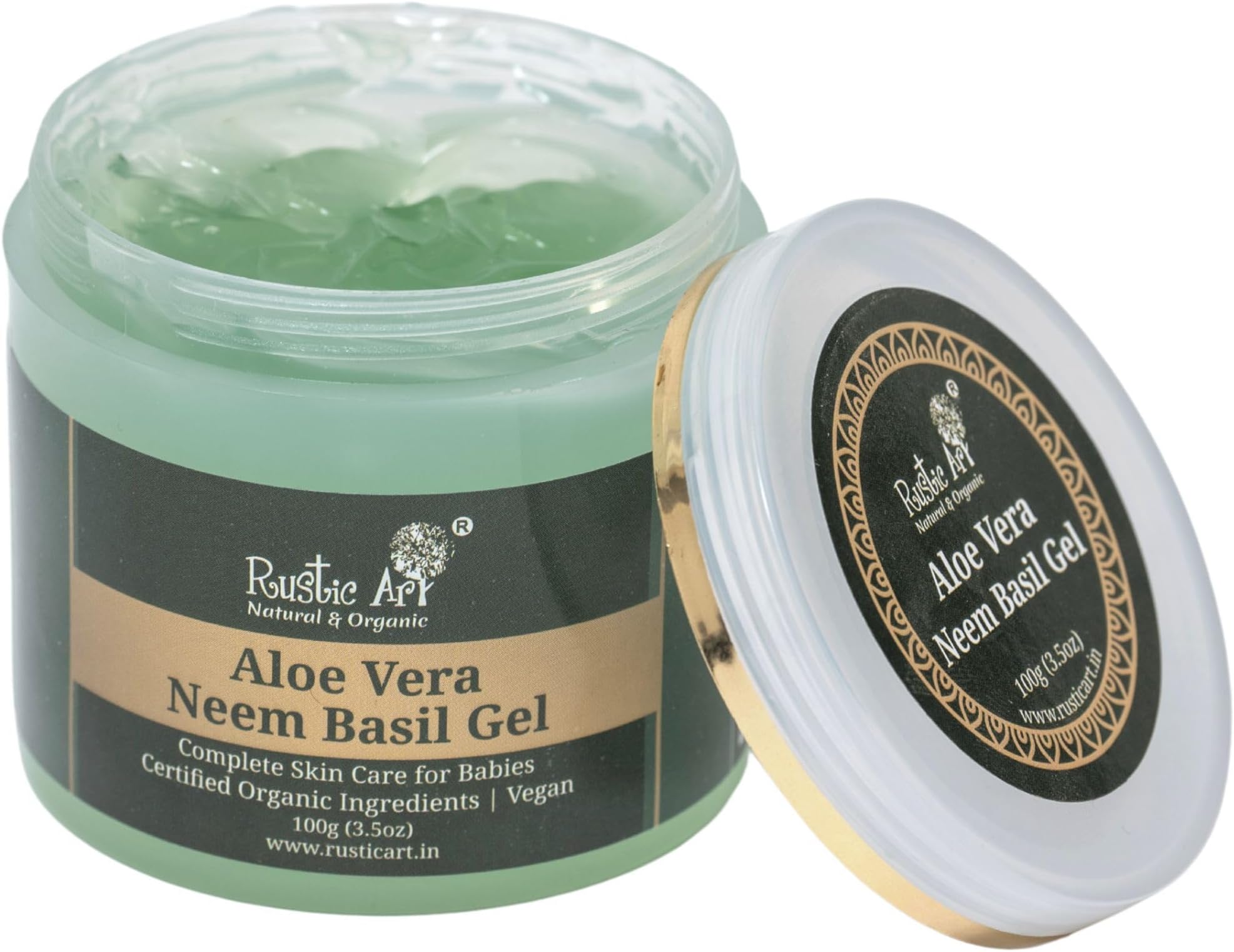 Organic Neem Basil Aloe Vera Gel | Acne Prone Skin | Vit. B5 & E | Oil Free Moisturizer | Cooling, Soothing & Purifying | Sensitive Skin | Vegan, Paraben-Free | Women & Men | 100g