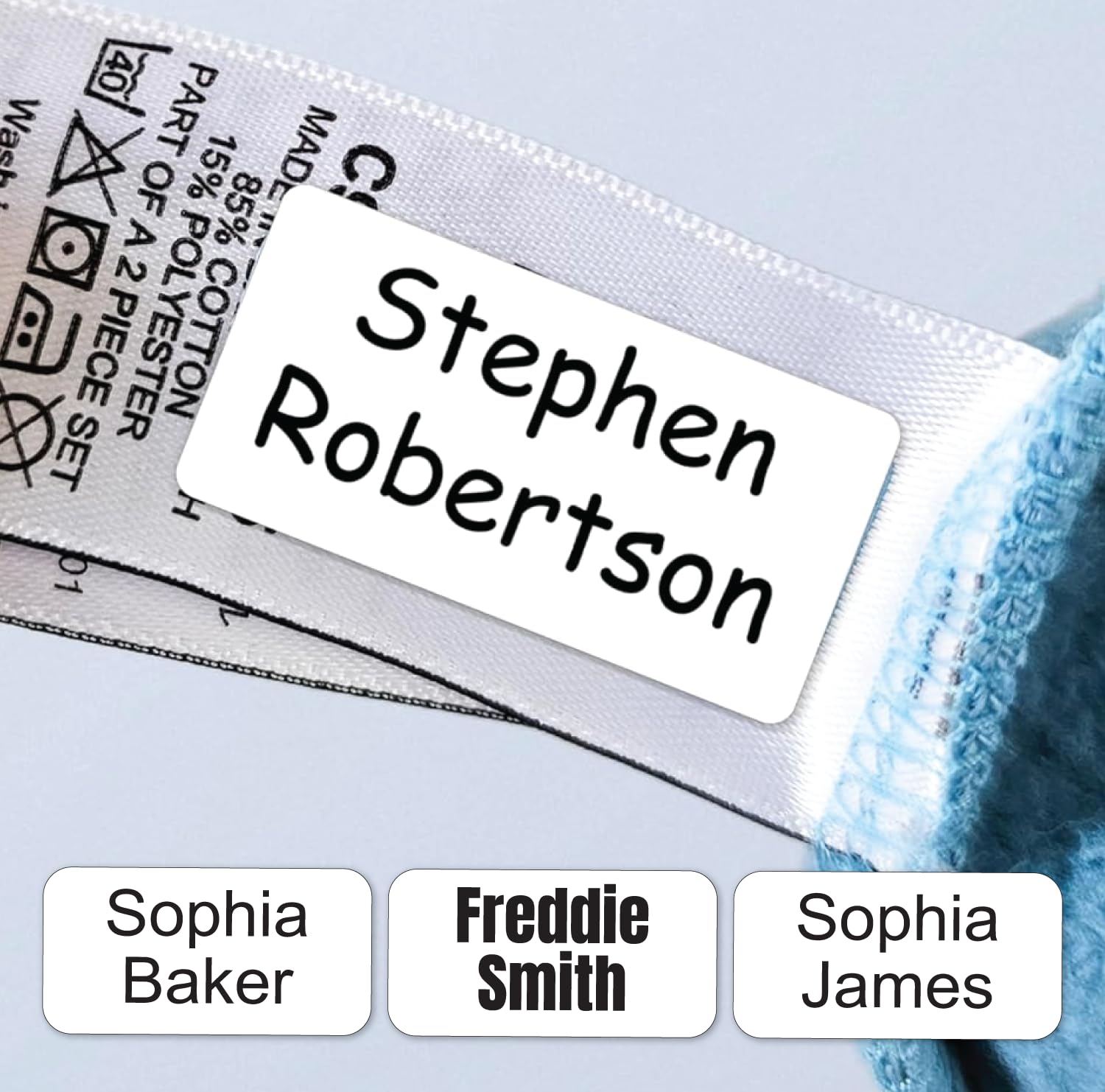 QuoteMyWall 66 Stick On Clothing Labels for Care Home Clothes Stationery | No Iron Washable Personalised Nursing Home Name Sticker Tags School Children Kids Nursery Day Care Washing Machine Safe