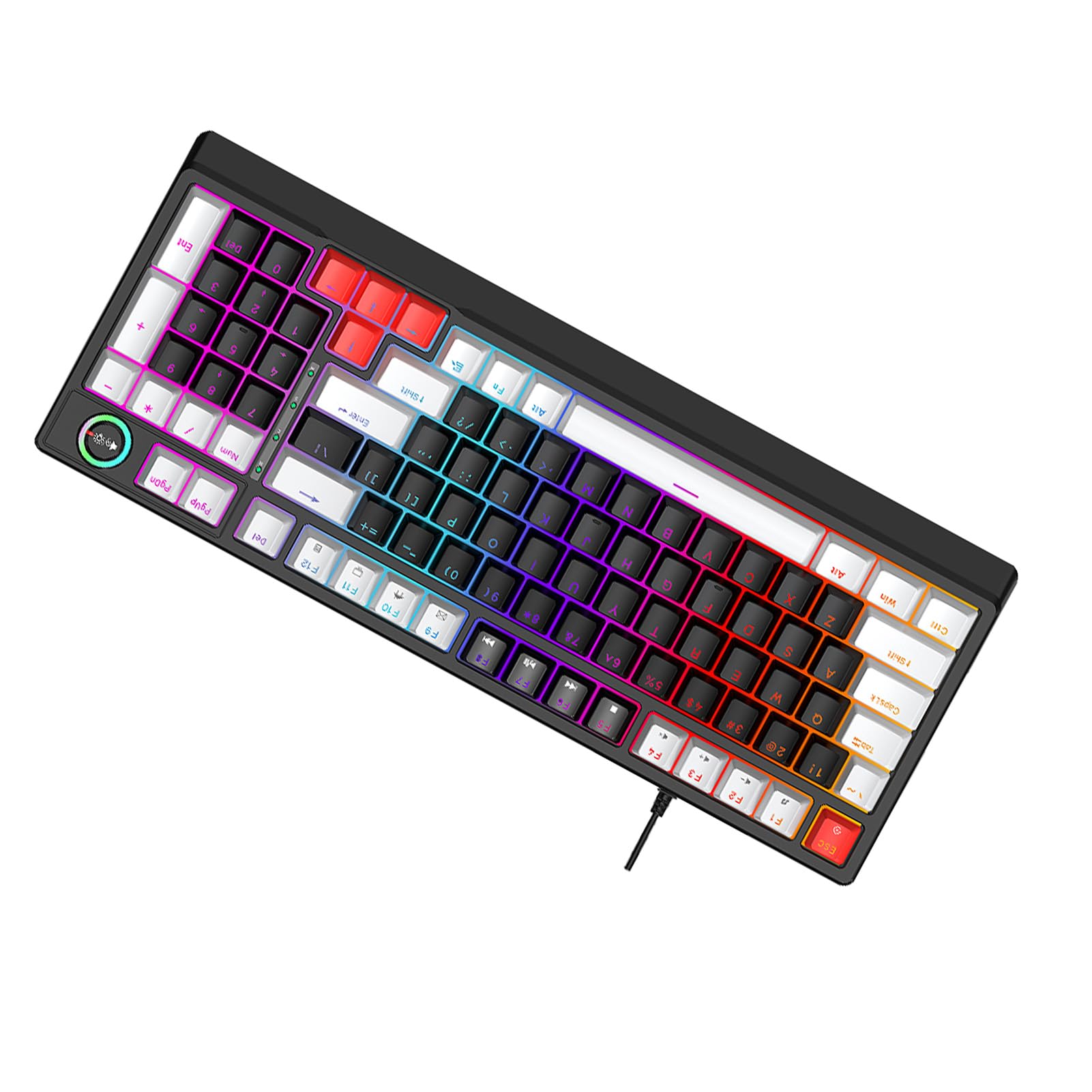 Tastiera Meccanica T50 RGB, Tastiera con Interruttore Blu Sostituibile a Caldo da 98 Tasti, con Illuminazione Dinamica e Controllo Tramite Manopola, Ideale per Giochi per Computer, (#2)